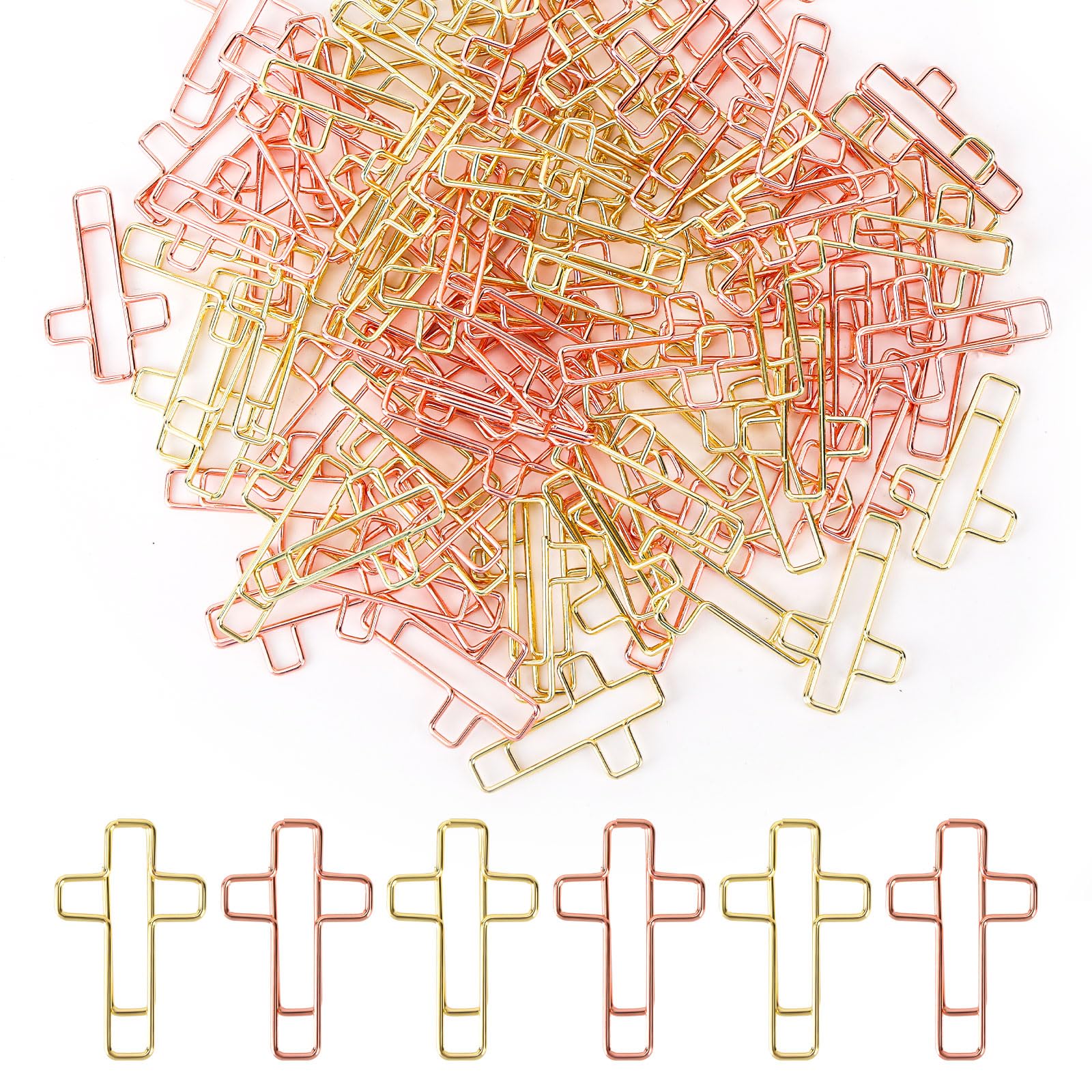 100pcs Cross Paper Clips, Bible Cross Shape Paper Clip Christian Page Markers Bible Study Accessories for Women Men Christian Gift (Gold, Rose Gold)
