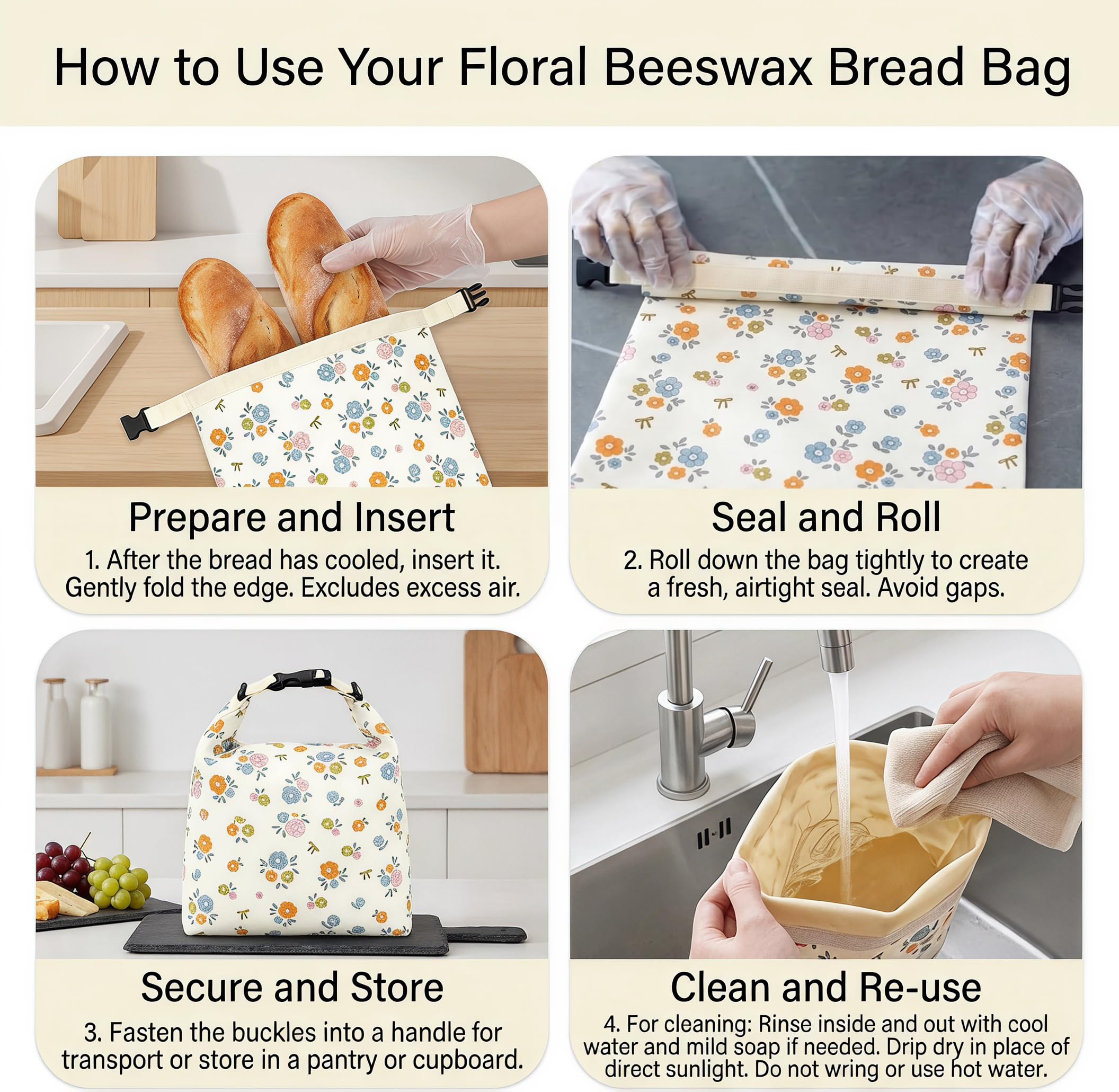 Set da 2 Sacchetti per Pane in Cera d'Api Riutilizzabili 43.2x33cm,Buste in Cotone Rivestito Naturale con Cerniera,Per Pane Fatto in Casa,Prodotti da Forno,Frutta e Verdura,Conservazione Alimenti