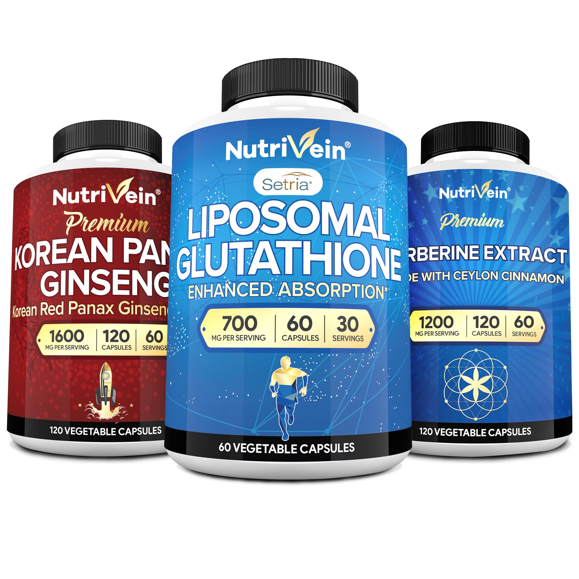 Amazon.com: Nutrivein Premium Liposomal Glutathione Supplement, Korean  Panax Ginseng Supplement, and Berberine Supplements Bundle: Reduced  Glutathione, Berberine Complex, & Red Ginseng for Vitality & Wellness :  Health & Household