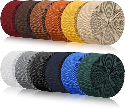 Miniatura 38 de WILLBOND 12 rollos de banda elástica colorida plegable, banda elástica resistente, banda plana de punto para costura, manualidades, puños de edredón