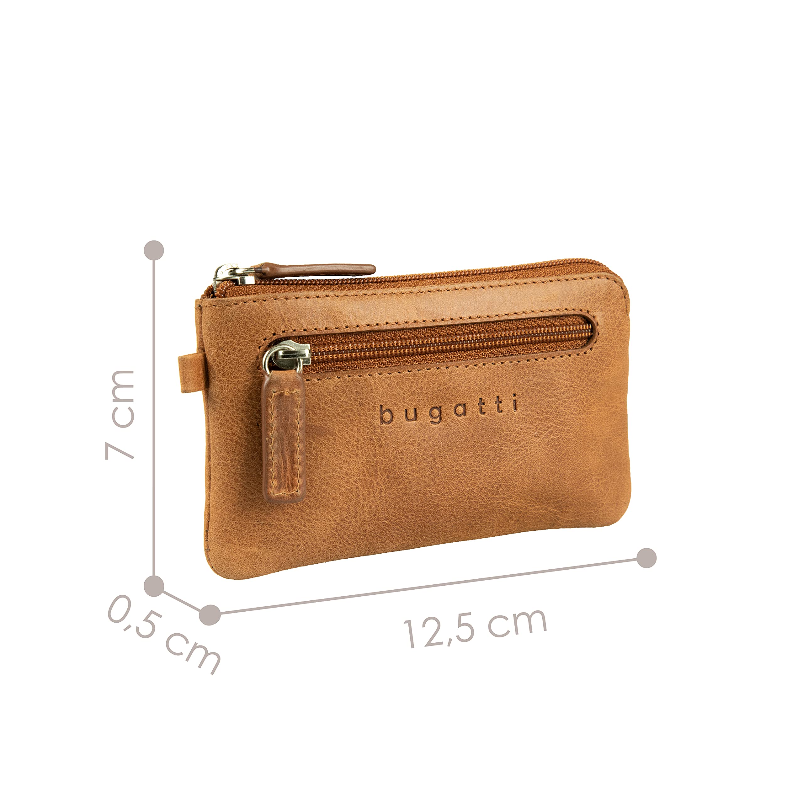 bugatti Volo Porte-clés Cuir avec Compartiment pièces et Anneaux – élégant Coffret Cadeau - Cognac