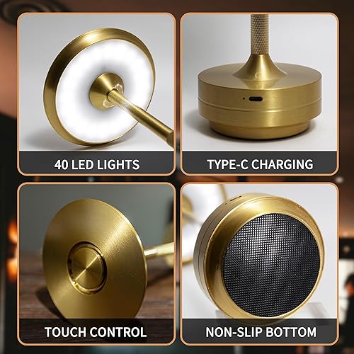 Miniatura 8 de Lámpara de mesa inalámbrica, 5200 mAh, recargable, funciona con pilas, lámpara de mesa LED de atenuación continua de 3 colores para restaurante,