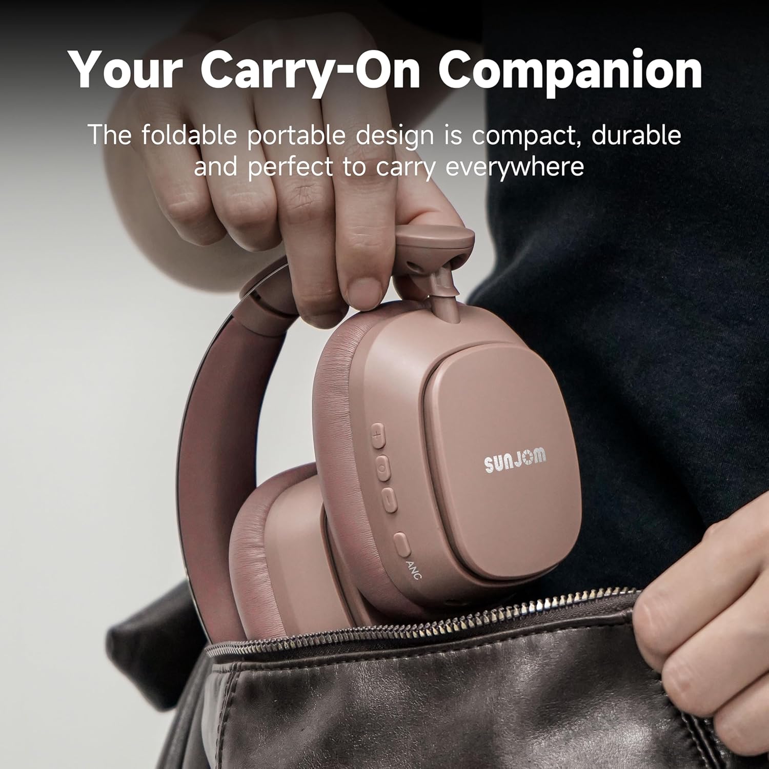 Remix 130H Playtime Bluetooth Over-Ear Wireless Headphones, ANC/ENC Active Noise Cancelling, Foldable Rotatable Lightweight Headphones with Microphone Type-C for Call Travel Sports (Pink Brown) - Image 3