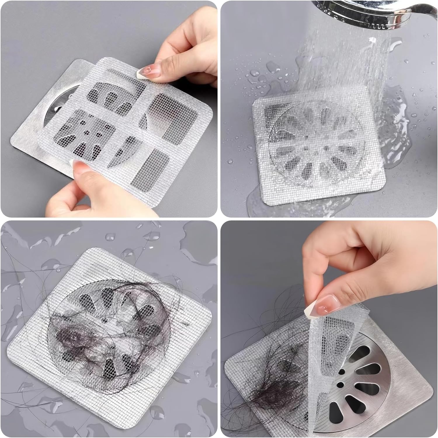 Shower Drain Hair Catcher – 20 Disposable Mesh Stickers, Strong Adhesive, For Bathroom, Kitchen, Sink & Tub