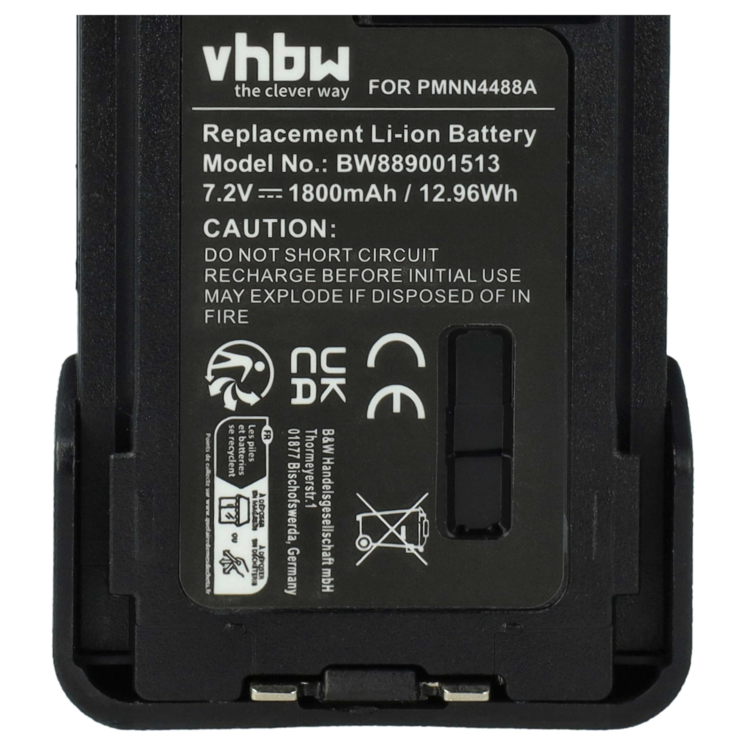 vhbw batteria compatibile con Motorola DP2400e, DP2000, DP2600E, DP2600, DP2400 radio (1800mAh, 7,4V, Li-Ion) + clip