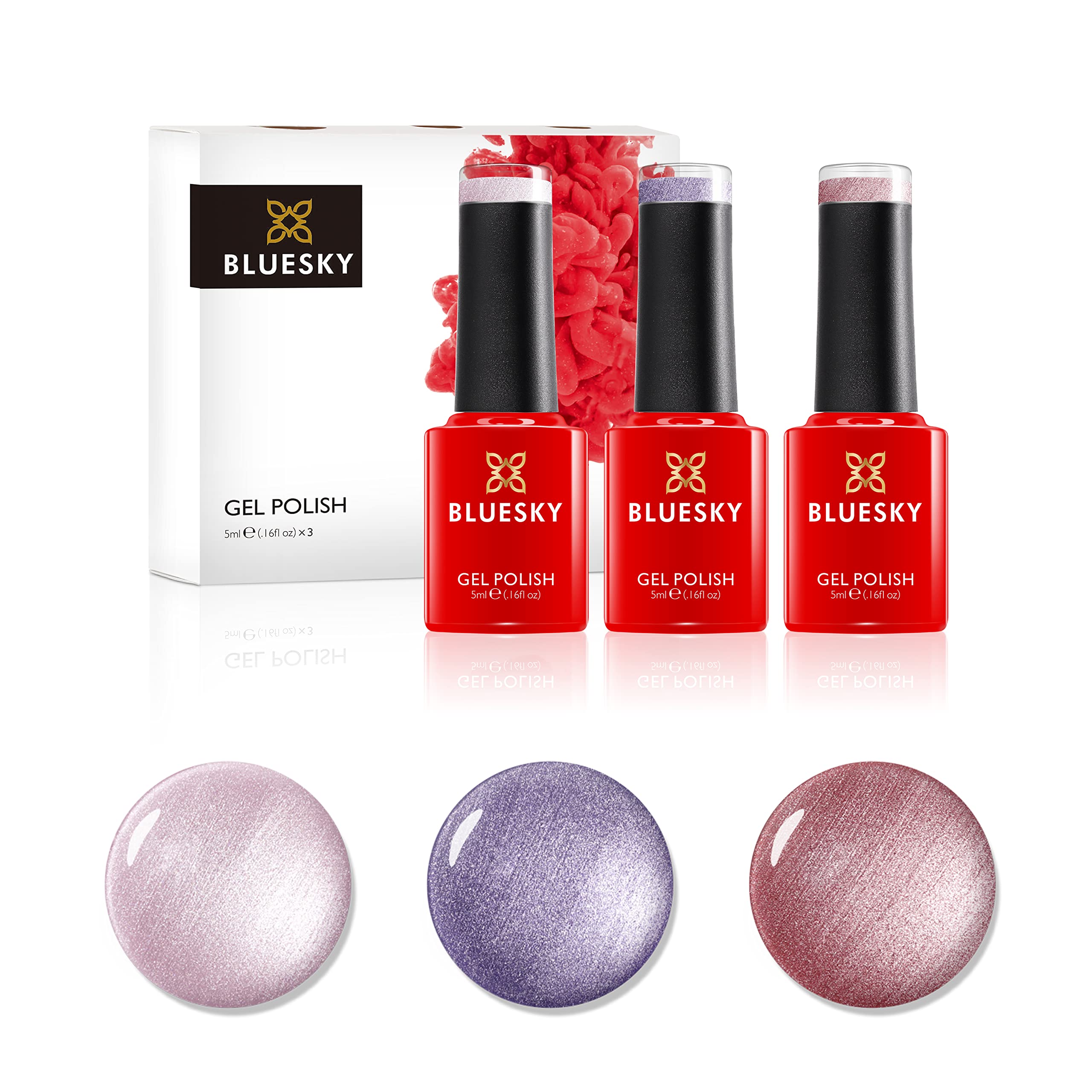 BLUESKYGel Nail Polish Set, Spring 2021 Collection - Dance Your Way Trio Set 1 - Pearls, 3 x 5 ml Gel Nail Polishes, Pink, Purple, Shimmer (Requires Curing Under UV/LED Lamp)