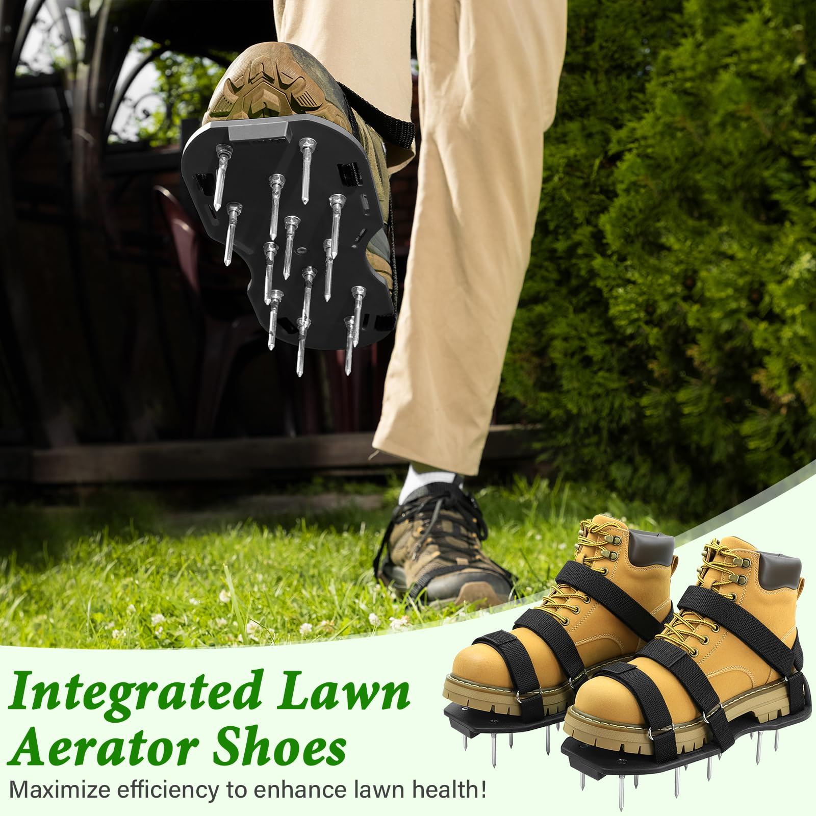Arieggiatore Prato Scarpe Chiodate, Prato Scarpe Chiodate per Areazione, Sandalo Aeratore Scarpe da Prato con Cinghie e 5.5cm Punte Resistenti, per Cortile e Patio