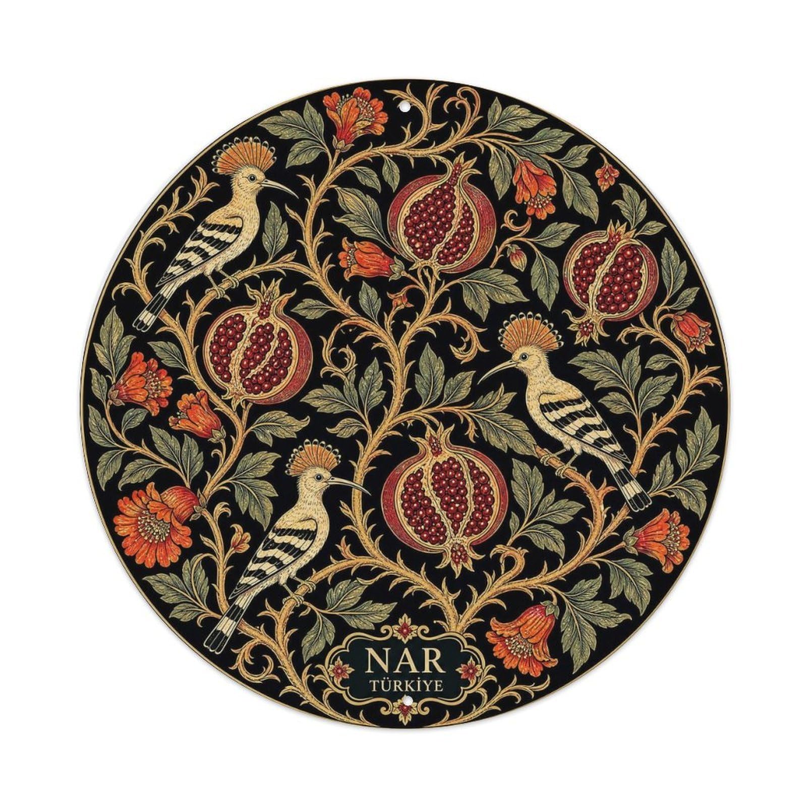 Pomegranate Fruit Turkish Botanical Midnight Black Metal Tin Sign