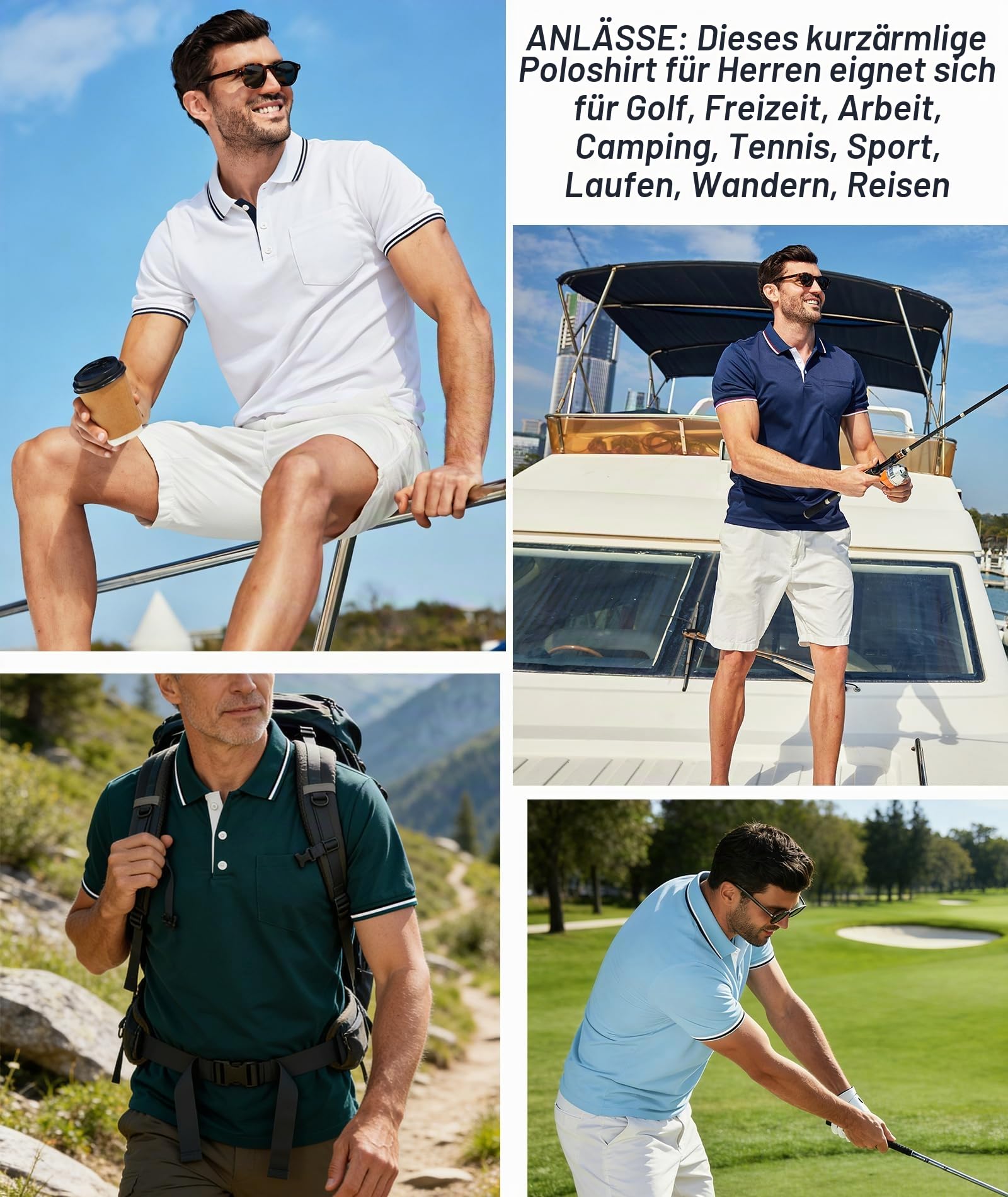 ZITY 5er Pack Poloshirt Herren Kurzarm Atmungsaktiv Poloshirt Set Leichtes Golf Polohemd 5 Pack T Shirt für Arbeit Business