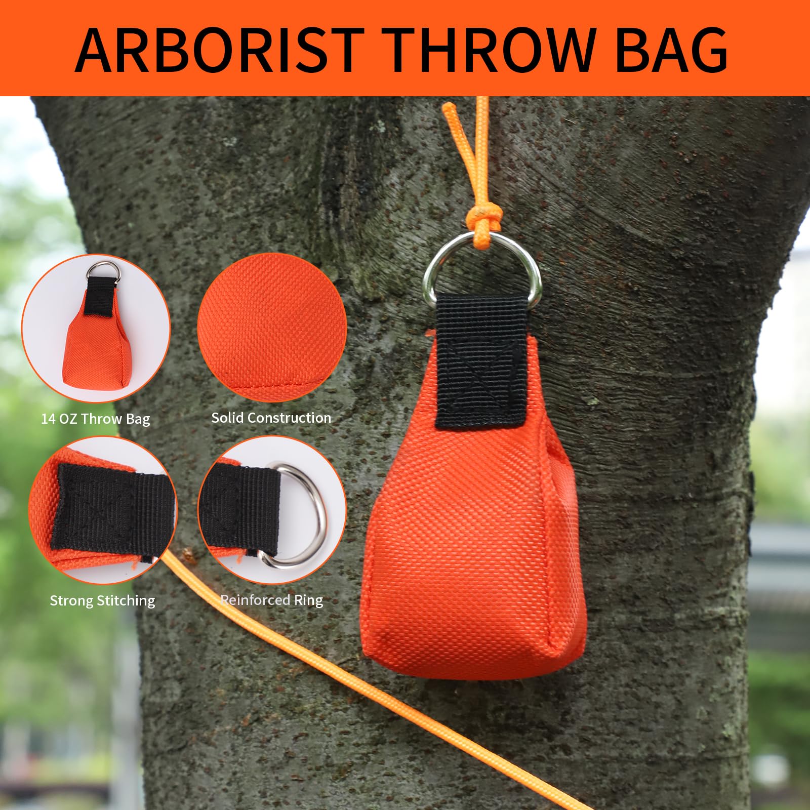 Arborist Wurfschnur-Set, Arboristen-Wurfgewicht und Schnur, 400 m langes ultraglattes Polyesterseil und 400 g Wurfsack, Baumpfleger-Ausrüstung geeignet für hohe Gliedmaßen