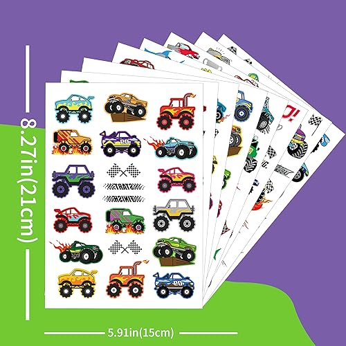Miniatura 2 de 150 tatuajes temporales precortados de Monster Truck Race Car para niños Recuerdos de fiesta de cumpleaños temáticos súper lindos, suministros