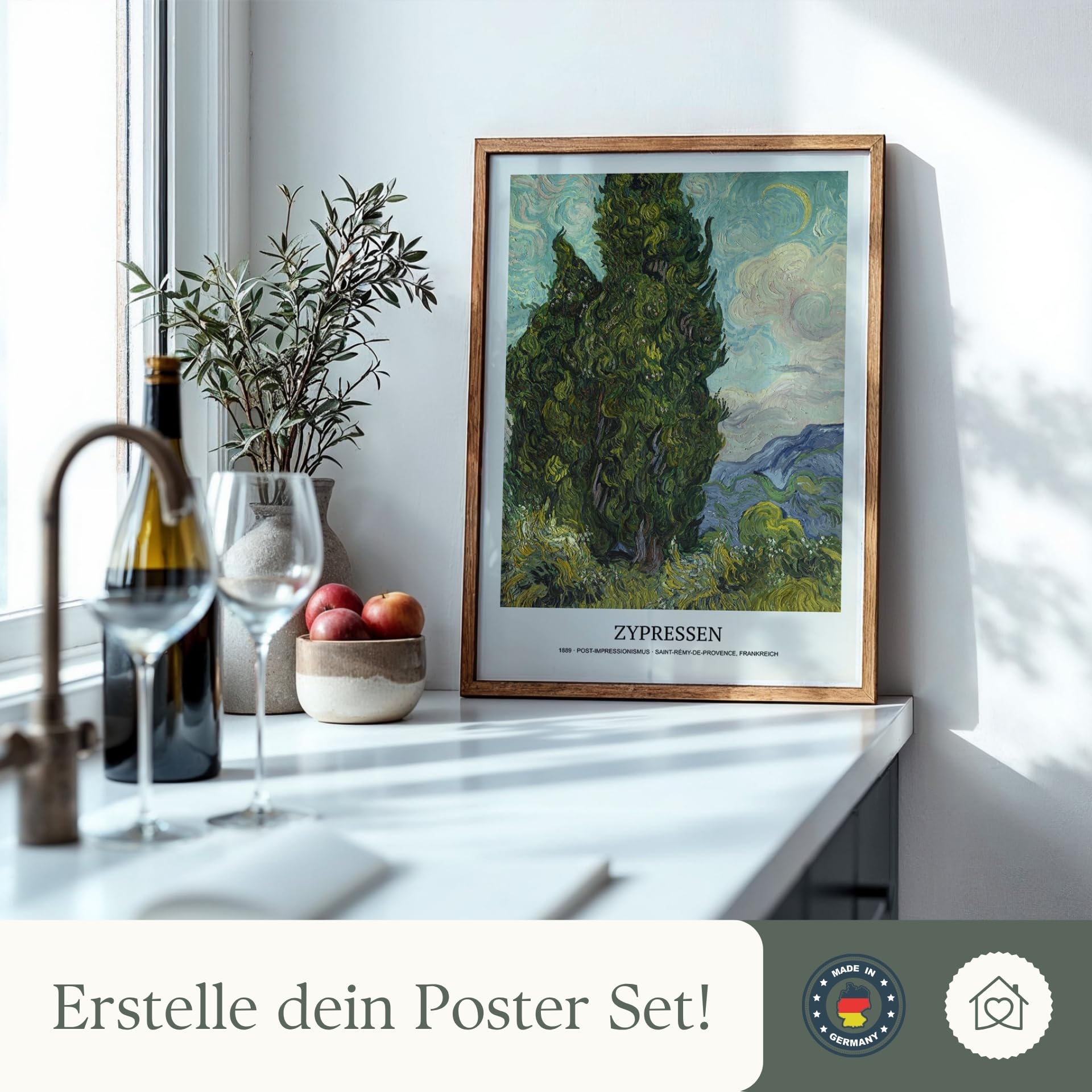 MJ-GRAPHICS® Van Gogh Poster Set A2 Kunstdrucke Künstler Wandbilder Wohnzimmer Deko Schlafzimmer A2 Bilder mit Rahmen 3er Set Collage für Wohnzimmer Poster Collage