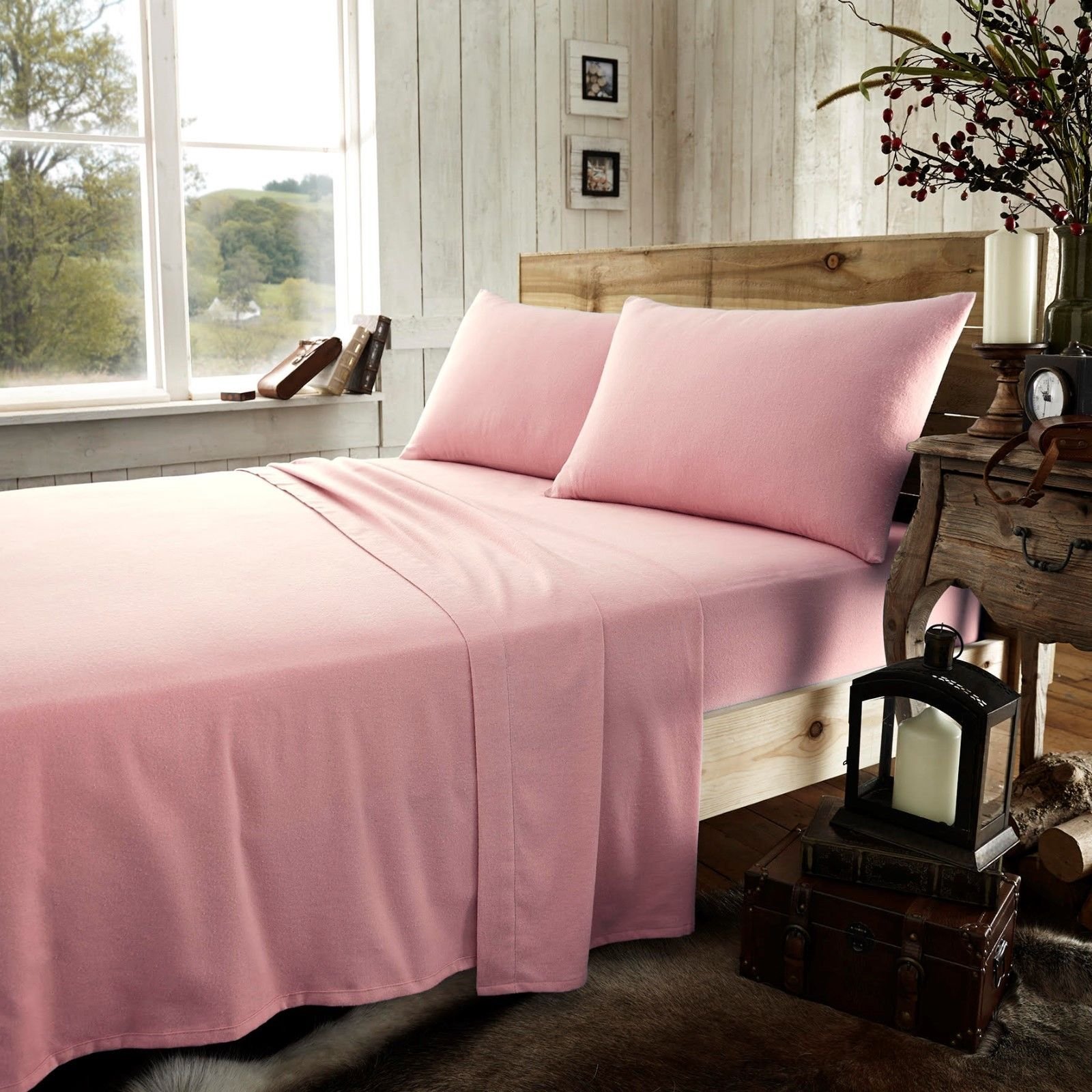 Nz Pink Plain Flannelette 100% Natural Brushed Cotton Luxurious Thermal Super Soft Cosy Warm Flat Sheet (Double Flat Sheet, )