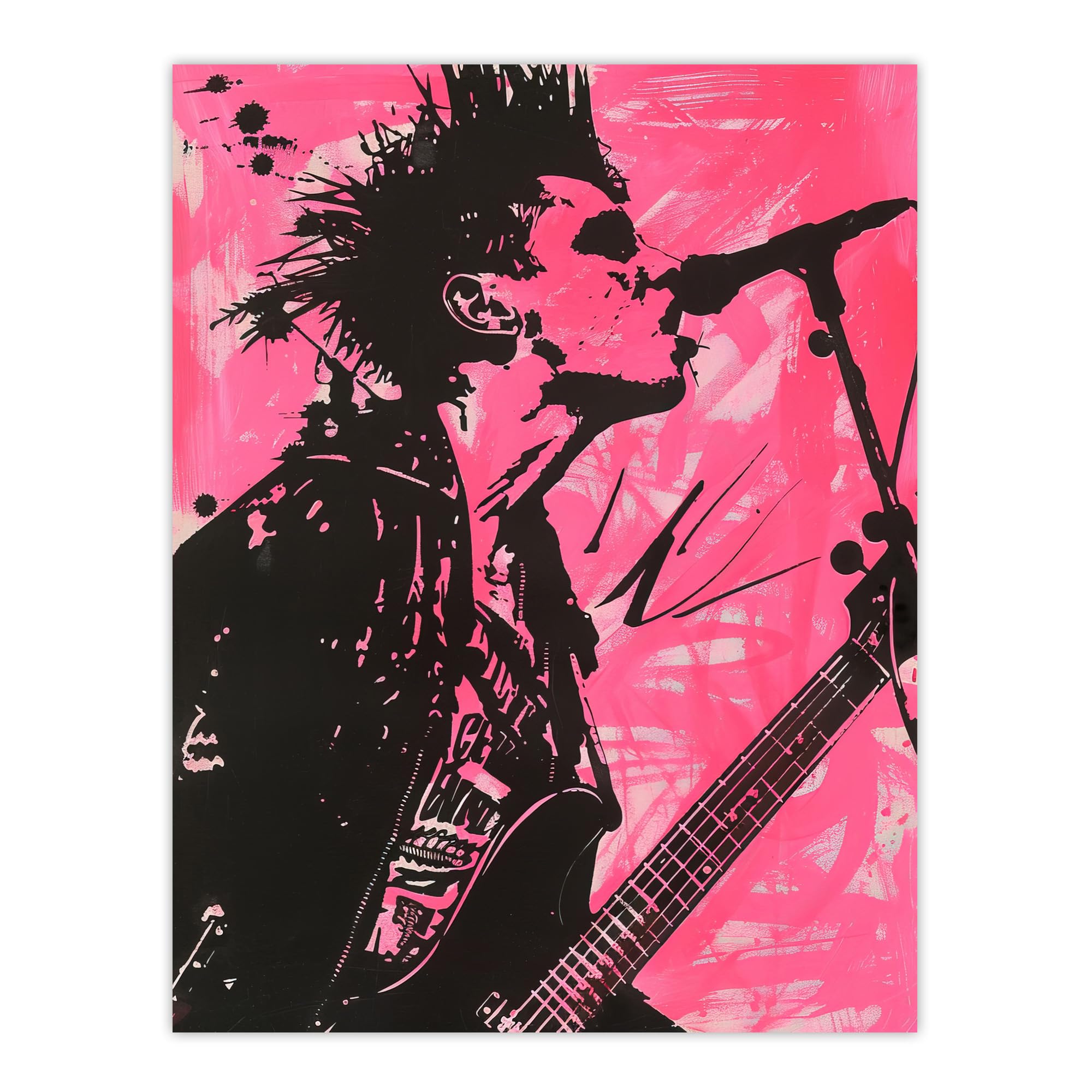 Artery8 Punk Music Singer Guitarist Modern Portrait Pink Living Room Extra Large XL Wall Art Poster Print