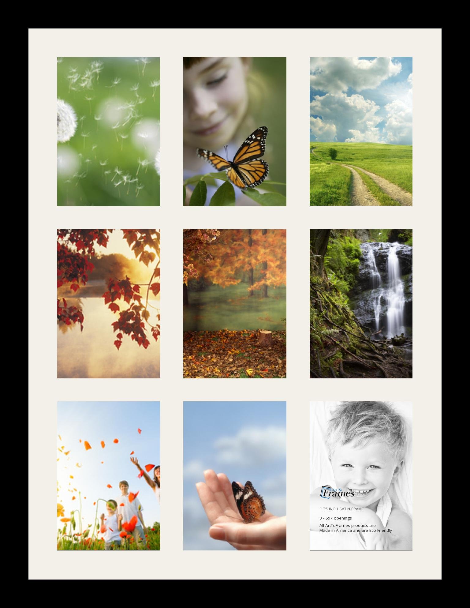 ArtToFrames Collage Photo Frame Single Mat with 9-5x7 Openings and Satin Black Frame.