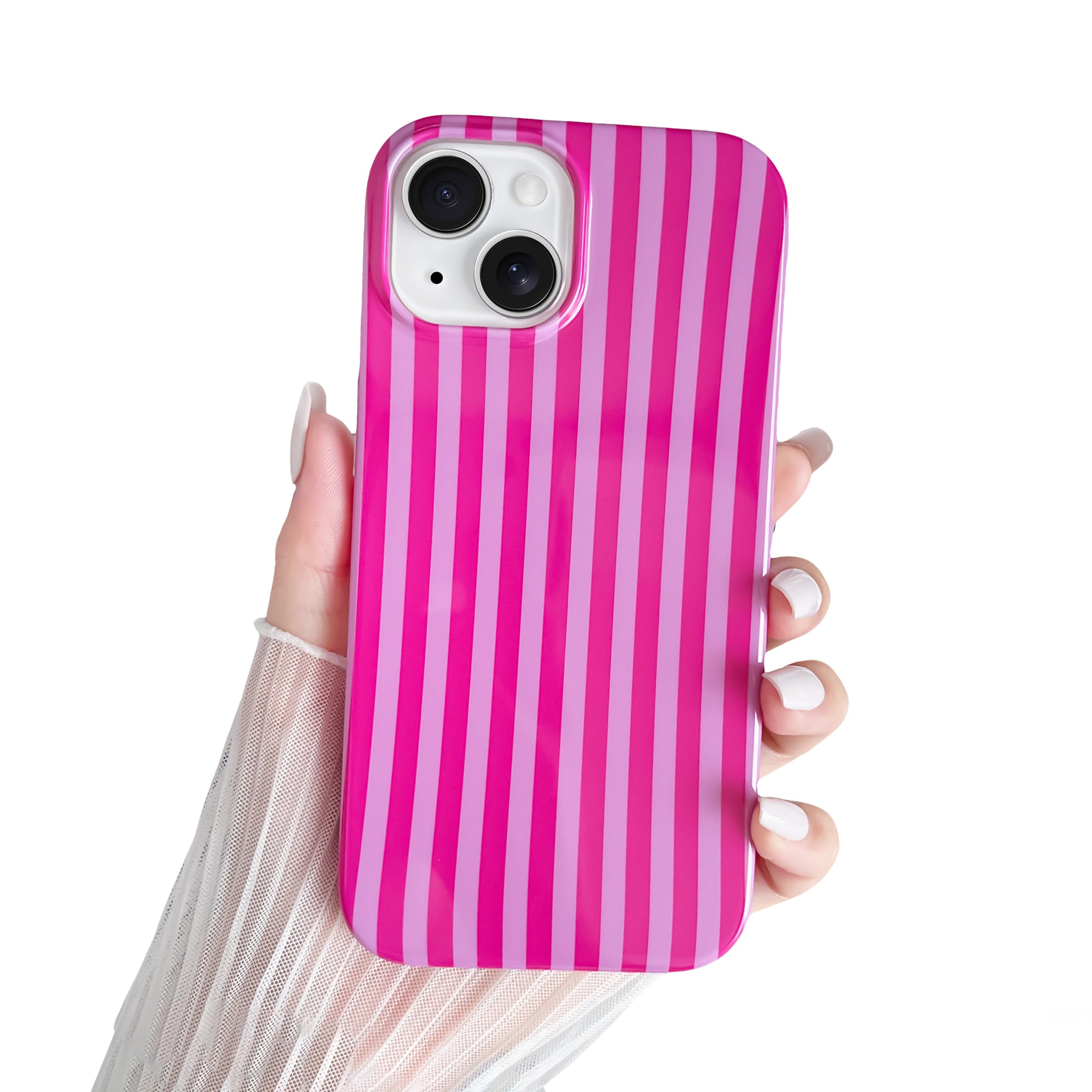 SmoBea Kompatibel mit iPhone 14 Hülle, Süßes Striped Handyhülle, Weiches TPU, Schlanke, Stoßfeste Telefonabdeckung für Frauen und Mädchen, Schön und Stilvoll, Hot Pink