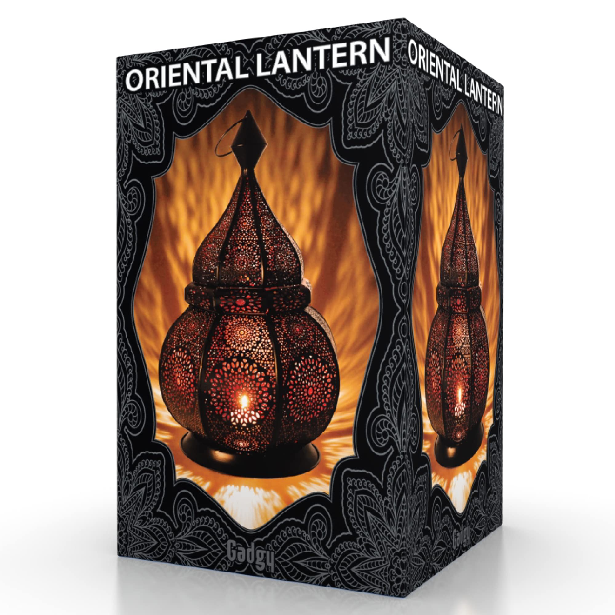 Gadgy Orientalische Laterne Marokkanische Lampe Metall 36 cm | Handgefertigtes Windlicht mit Schatteneffekt für Innen und Außen Ideal für Balkon Garten Ramadan und Wohnraum
