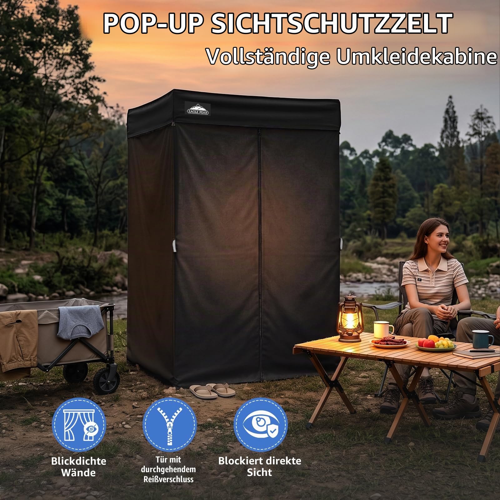 EAGLE PEAK Flex Compact 4x4 Pop-Up-Überdachung, Umkleidekabine, tragbare Privatsphäre Ankleidezimmer für Innenbereich, Mode-Fotoshootings, Camping oder Pool, Schwarz