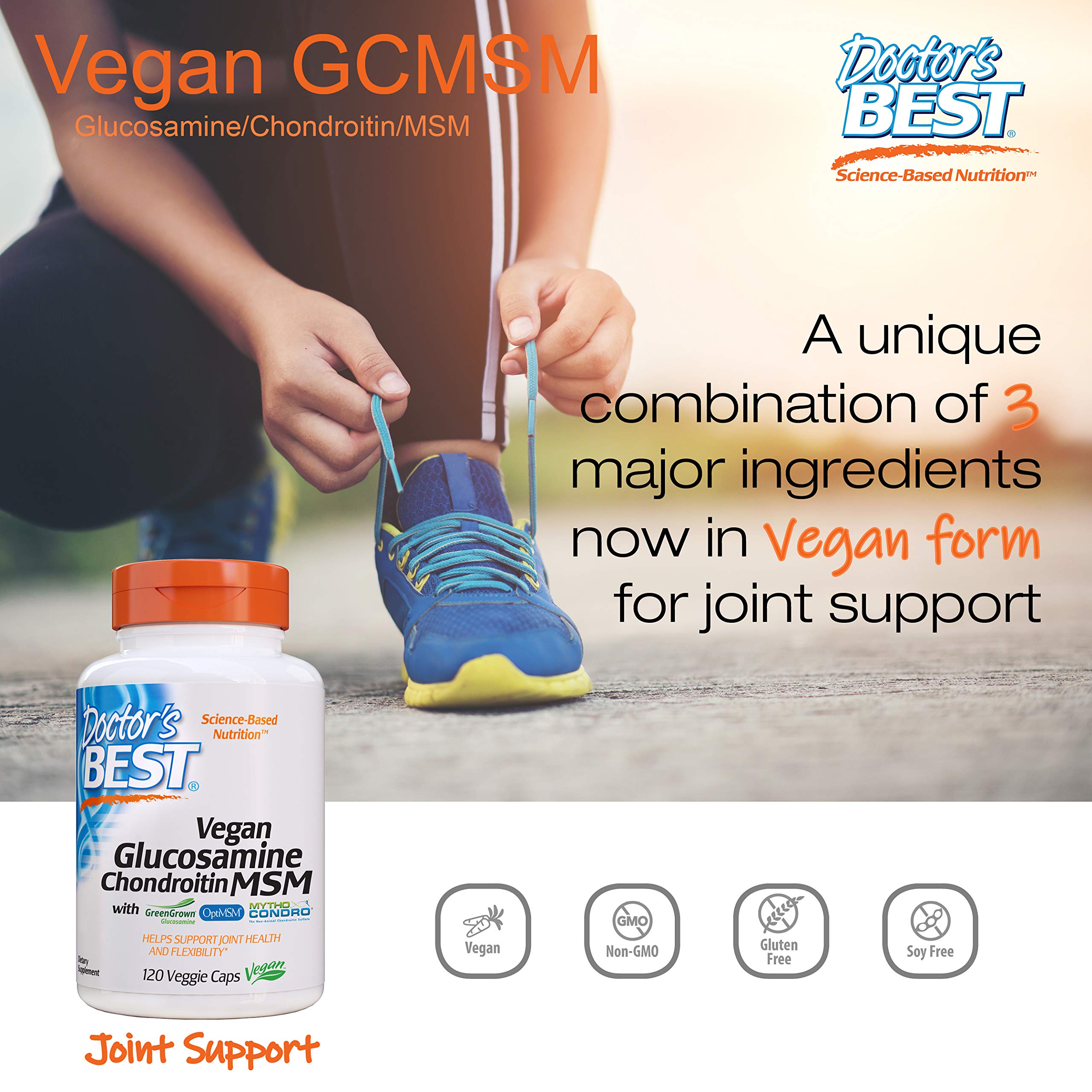 Doctor's Best Vegan Glucosamine Chondroitin MSM, Joint Health, Hair