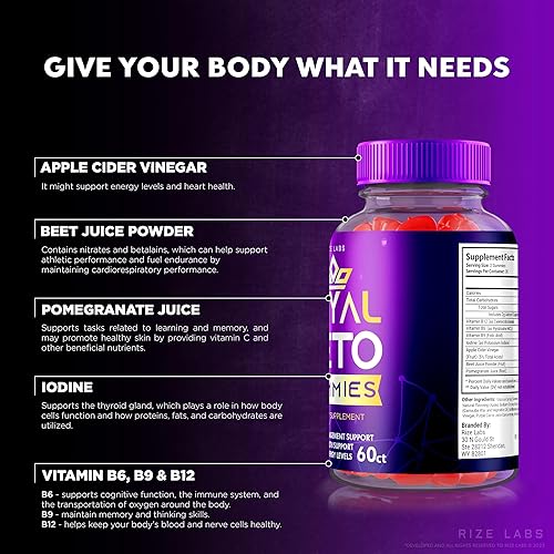 Miniatura 5 de rize labs Royal Keto ACV Gunmies, orgánicos, apoyo a la pérdida de peso de grasa del vientre para hombres y mujeres, gomitas, vinagre de sidra de