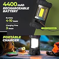 Vista 4 de Linterna de campamento de 3000 lúmenes, faroles LED para cortes de energía con cargador de teléfono de 4400 mAh, linterna recargable resistente a