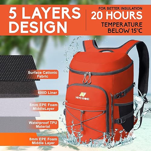 Miniatura 10 de Mochila térmica con aislamiento, impermeable, 30 latas, ligera, aislada, a prueba de fugas, suave, para la playa, viajes, campamento, almuerzo