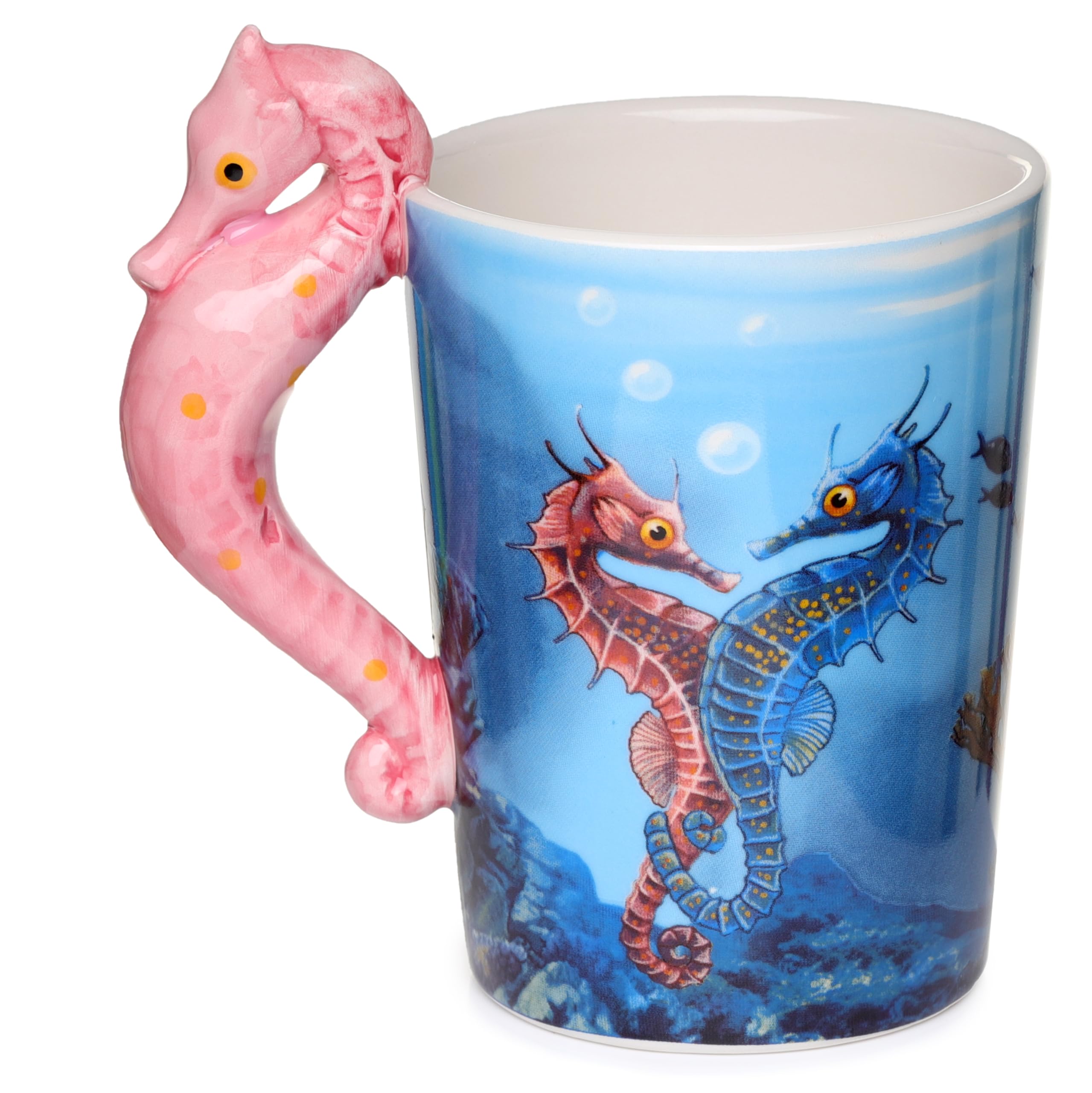 Puckator Lisa Parker uchwyt z konikiem morskim z podwodną naklejką, ceramiczny, mieszany, wysokość 13,5 cm szerokość 12 cm średnica 8,5 cm