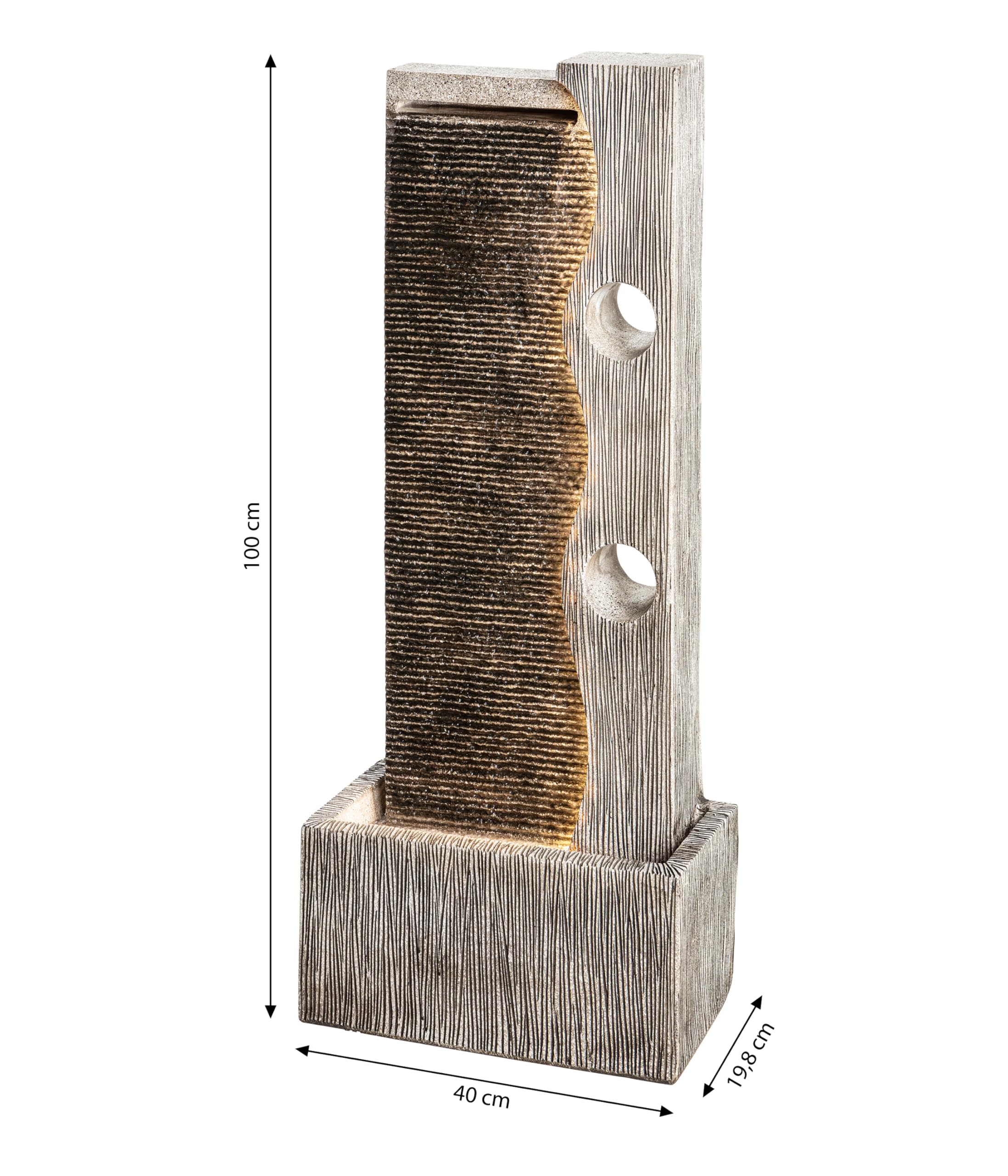 Dehner Gartenbrunnen Eclipse mit LED Beleuchtung, ca. 100 x 40 x 19.8 cm, Polyresin, grau