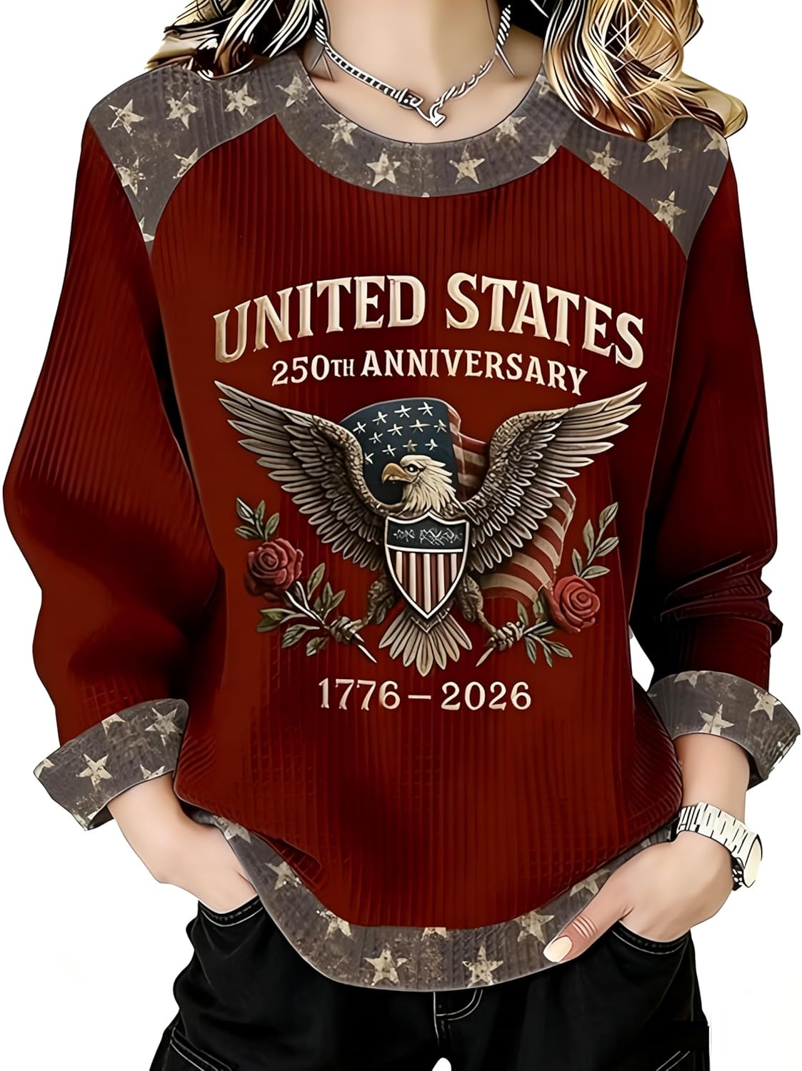 Women's 250 Anniversary USA Shirt America Flag Sweatshirt Casual 250 Years of Liberty Flag Patriotic Shirt