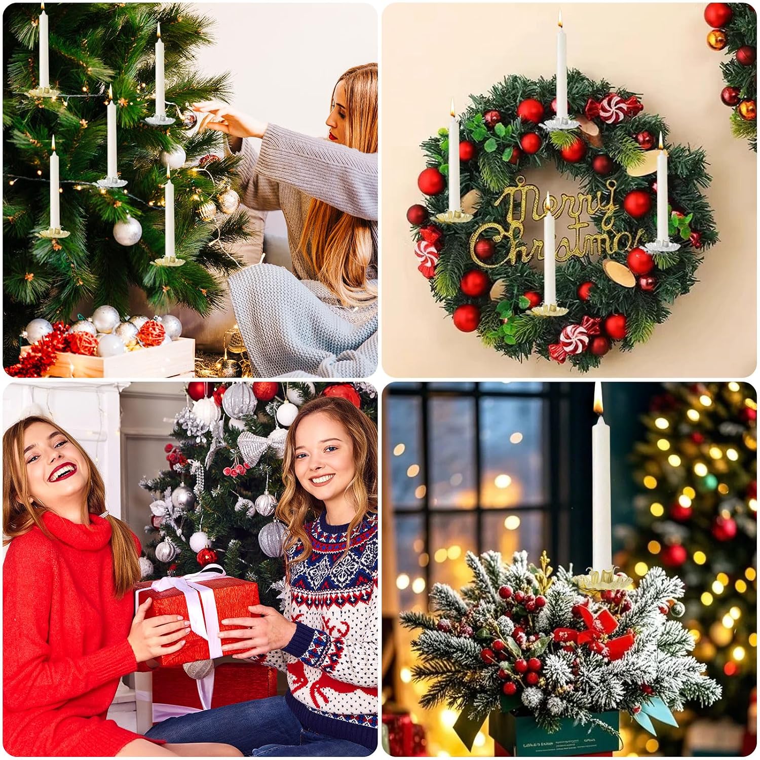 CHGCRAFT 40 Pcs 2 Colors Christmas Tree Candle Holders Flower Pattern Tree Candle Clips for Home Hotel Restaurant Decor Reusable Halloween Decoration with Clip, Inner Diameter 0.59 inch
