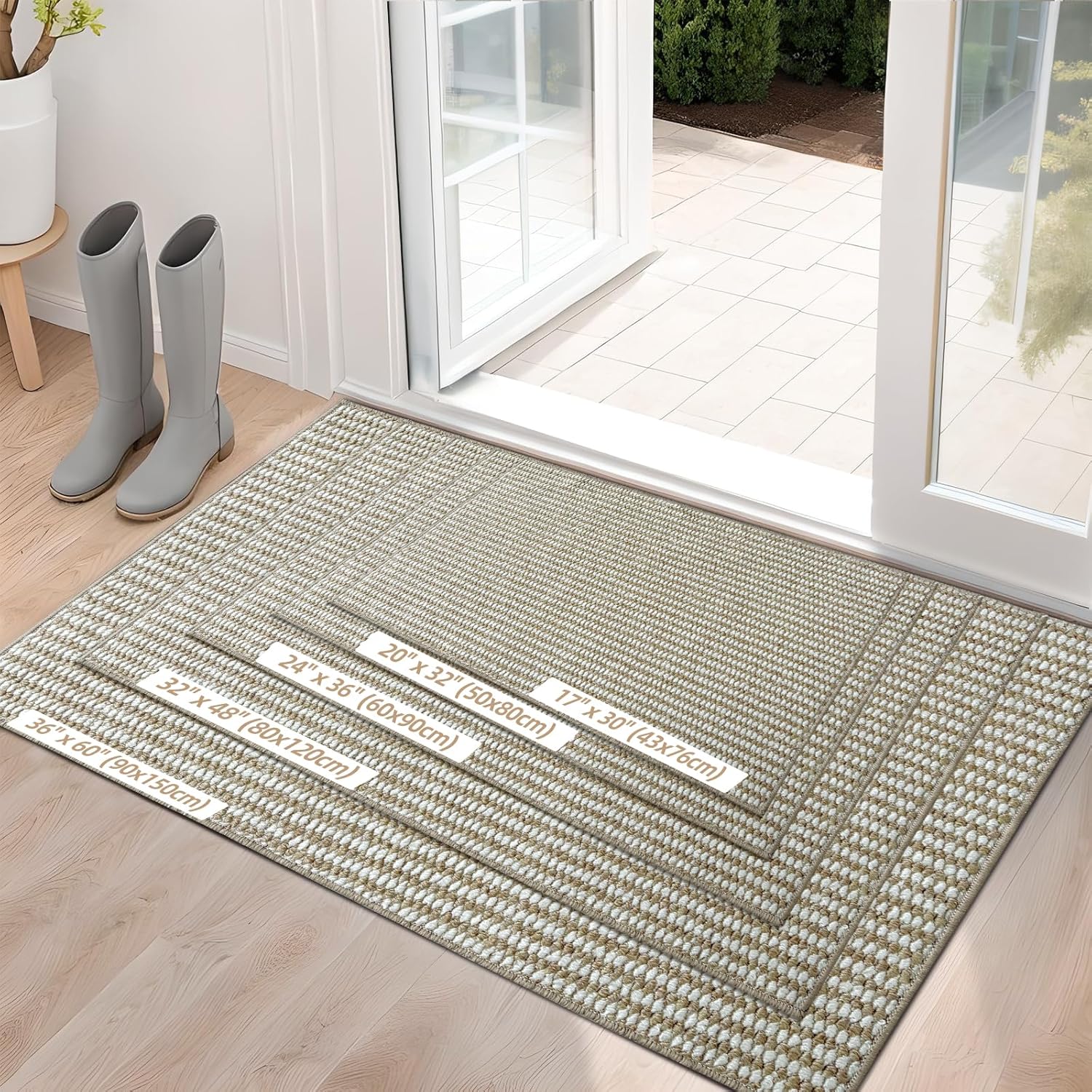Indoor Door mat 20" x 32",Dirt Trapper Door Mat,Non-Slip Washable Entrance Mat,Dirt Resistant and Absorbent Welcome Mat,Low-Profile Doormat for Entryways, Front Doors, and Indoor Entrances,Brown/White