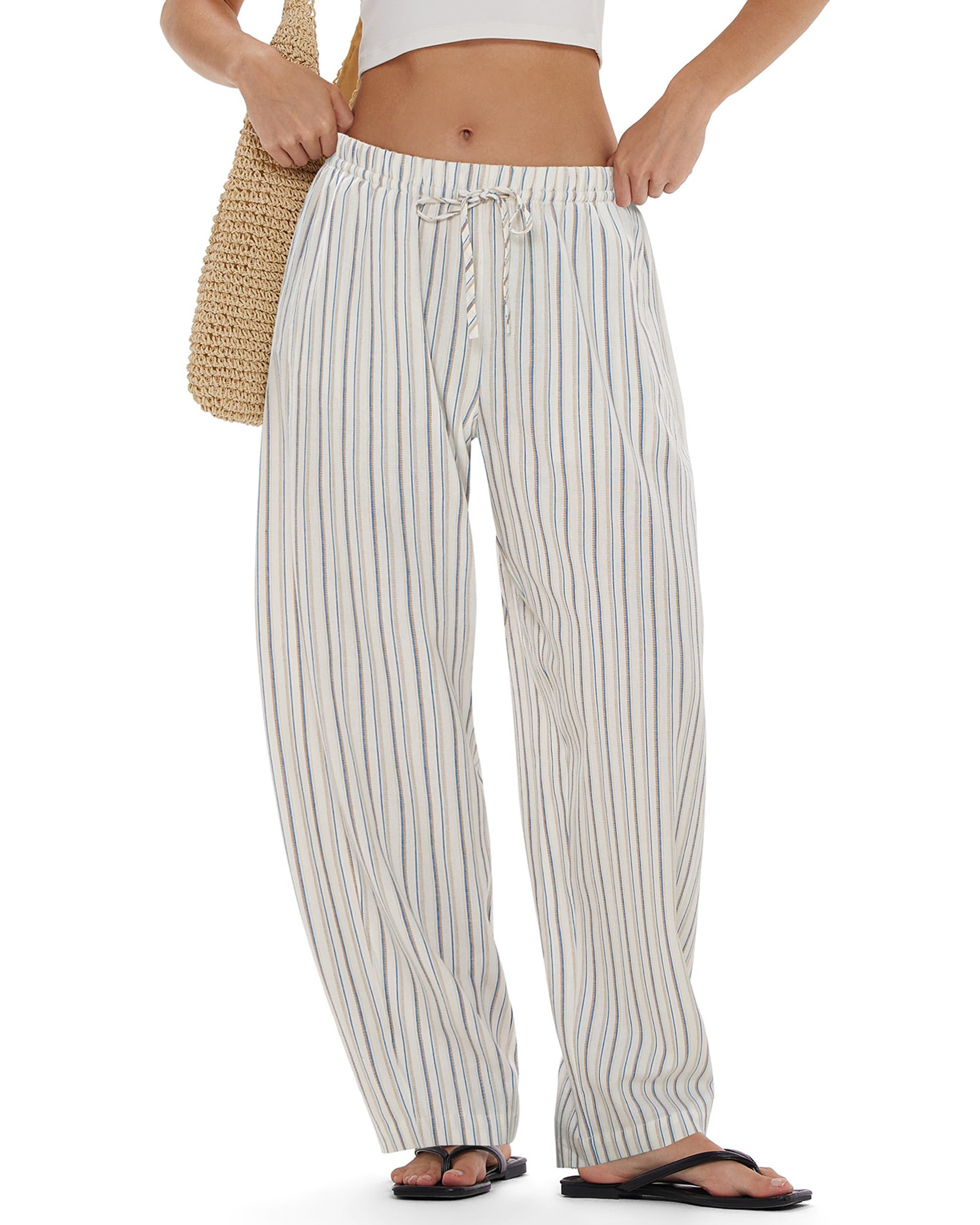 MOOSLOVER Women Linen Lightweight Barrel Pants Drawstring Comfort Casual Lounge Pants Baggy Loose Ankle Pants with Pocket