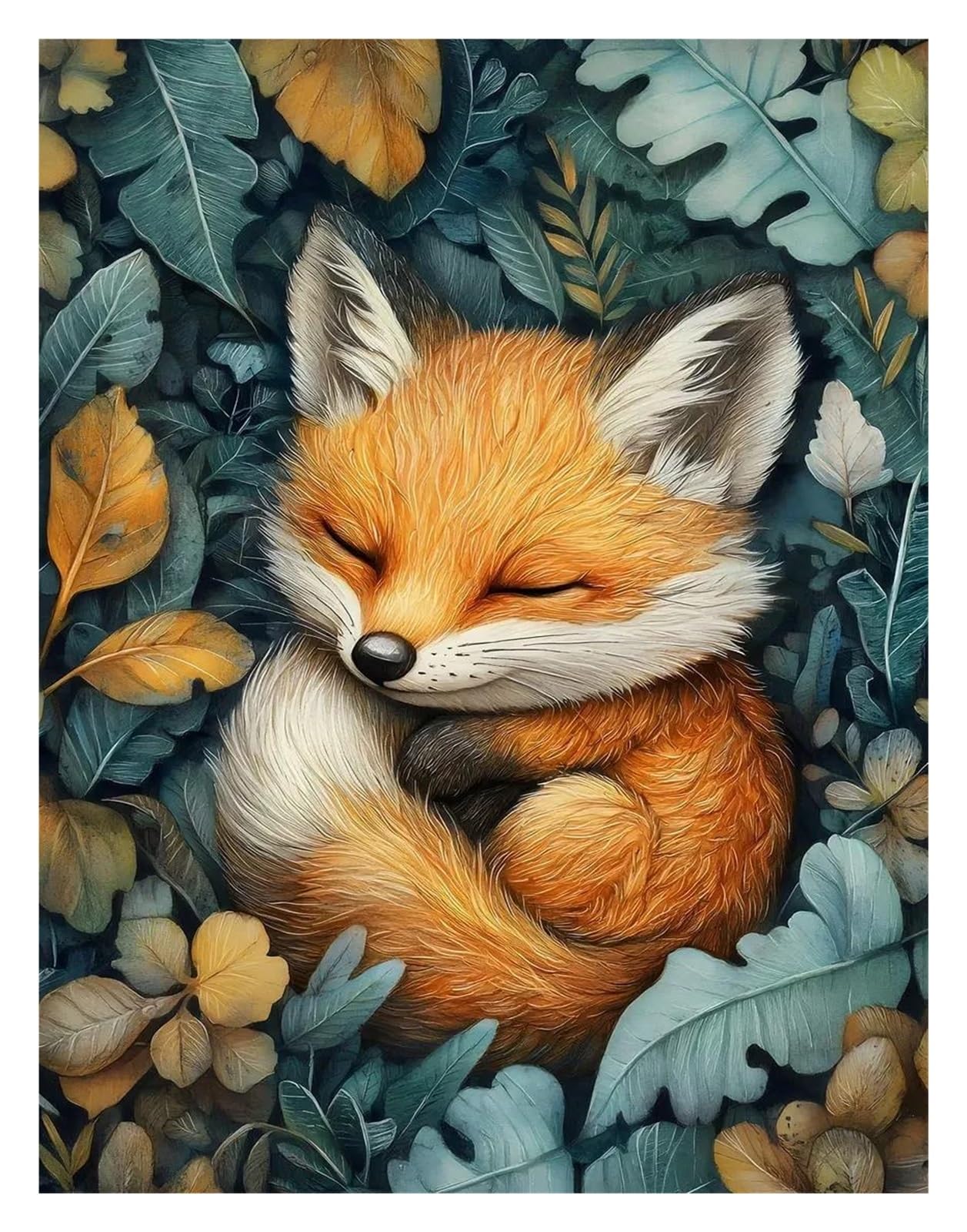 Xenite D Wall Art Canvas Prints Cute Baby Animals In Leaves Posters Prints Vibrant Baby Owl Hedgehog Frog Nature Canvas Painting Wall Picture Home Bedroom Ecor(,50X70cm)
