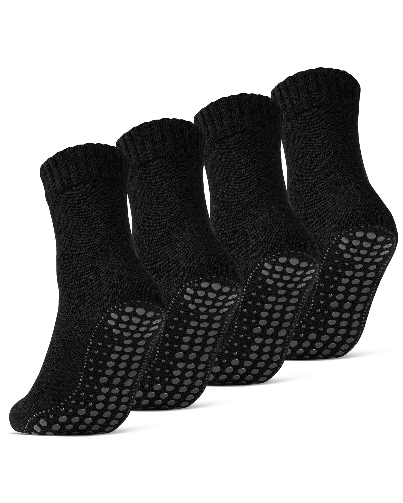 2 | 4 | 6 Paar ABS Socken Herren Damen Anti Rutsch Socken mit Wolle 21463 WP (Schwarz 4 Paar 47-50)