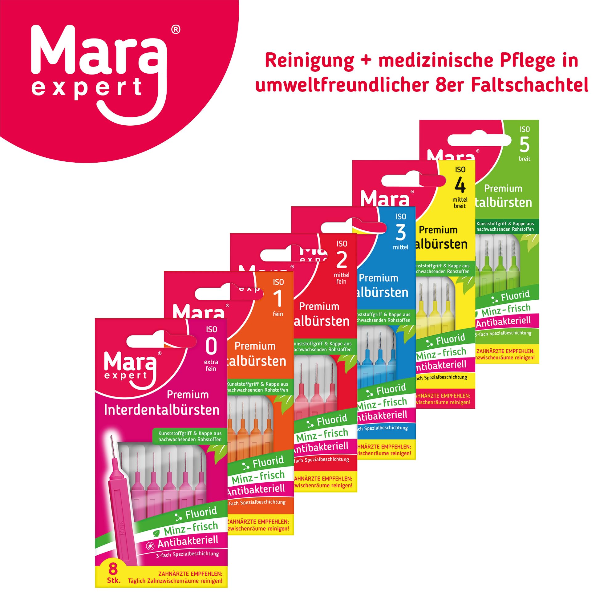 MARA EXPERT Cepillos interdentales ISO 2 – 10 x 8 cepillos interdentales rosa – Cepillo interdental con cerdas naturales – Manual, estacionario, para dientes, implantes, coronas, aparatos ortopédicos