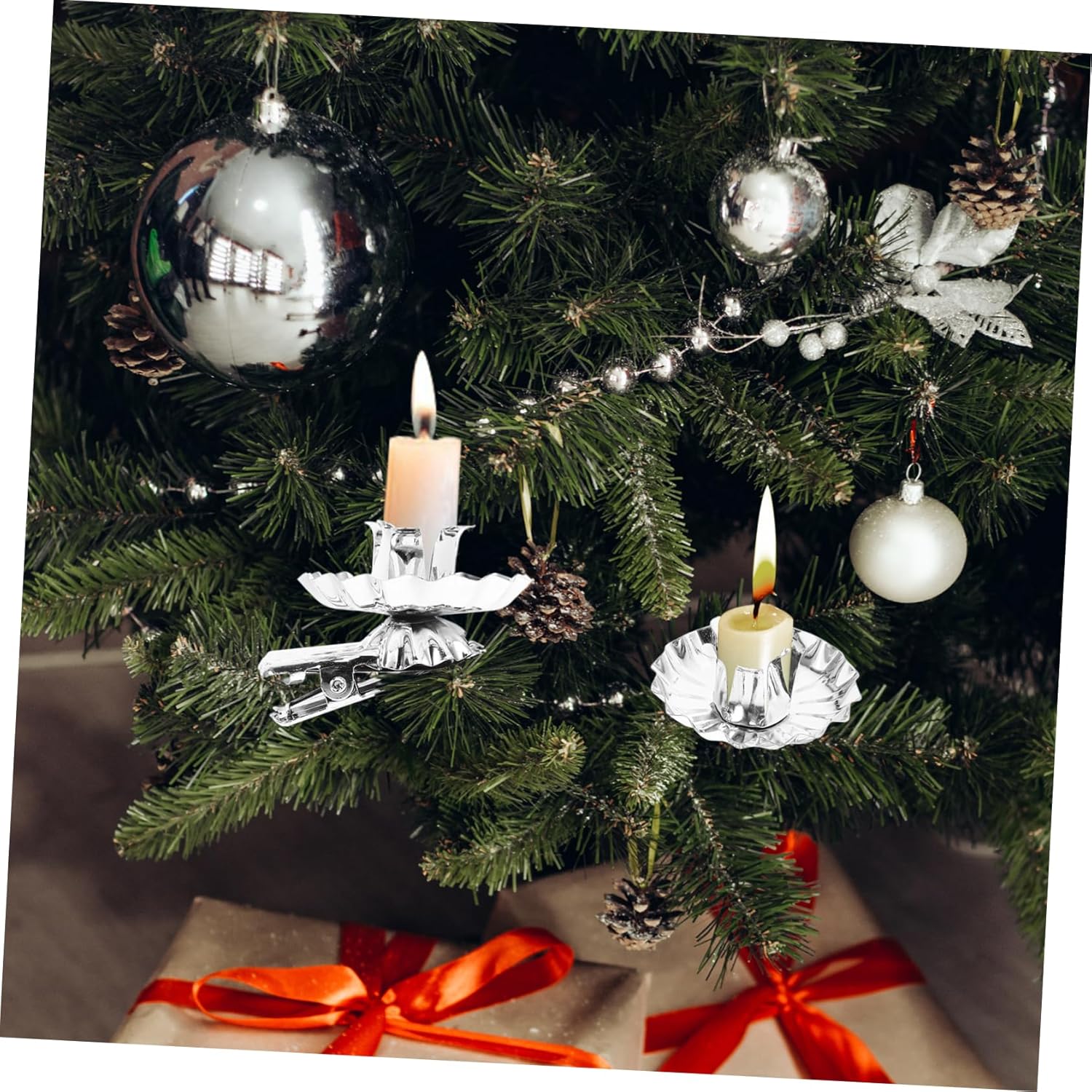 144pcs Silver Candle Holder Clips Flower Shaped Clips for Christmas Tree Decorations Stable and Candle Holder Ornaments for Festive Home Decor