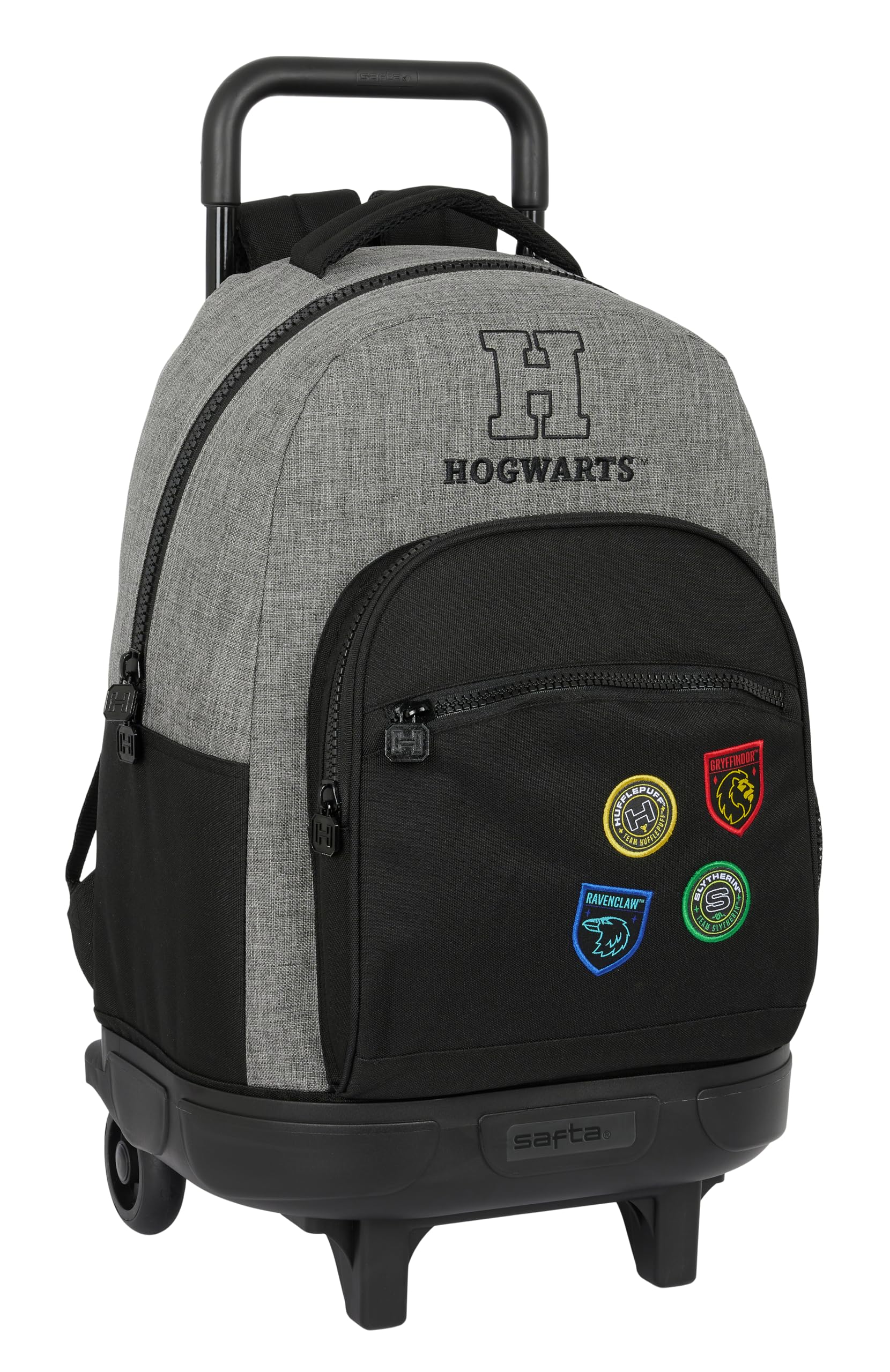 Safta Harry Potter House of Champions - Mochila Grande con Ruedas, Compacta, Extraíble, Ideal para Niños de Diferentes Edades, Cómoda y Versátil, Resistencia, 33x22x45 cm, Color Gris Melange/Negro