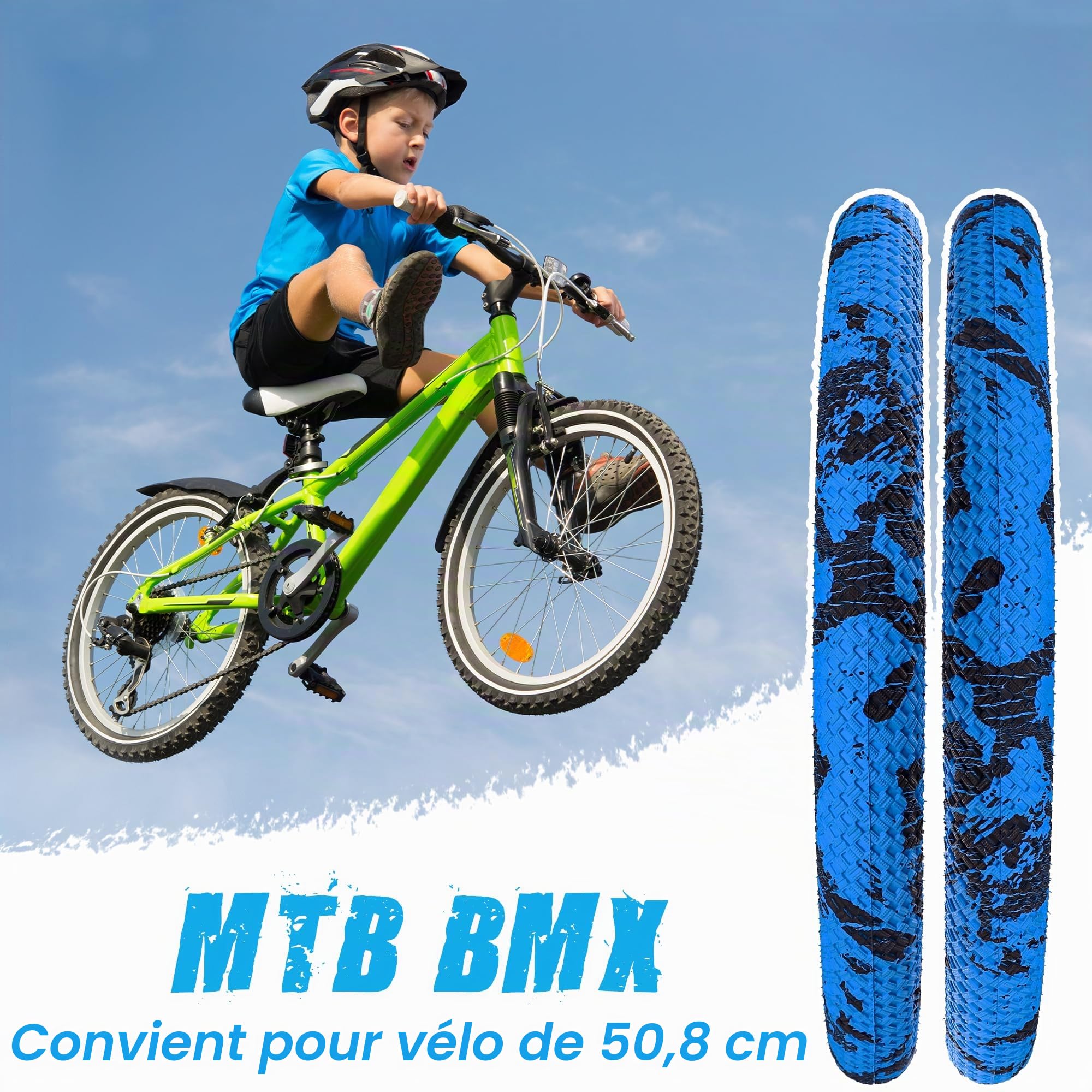 ZUKKA Lot de 2 pneus de vélo 30TPI 20" - 20 x 2,10-56-406 - pour vélo d'enfant de 20" - pour VTT, BMX
