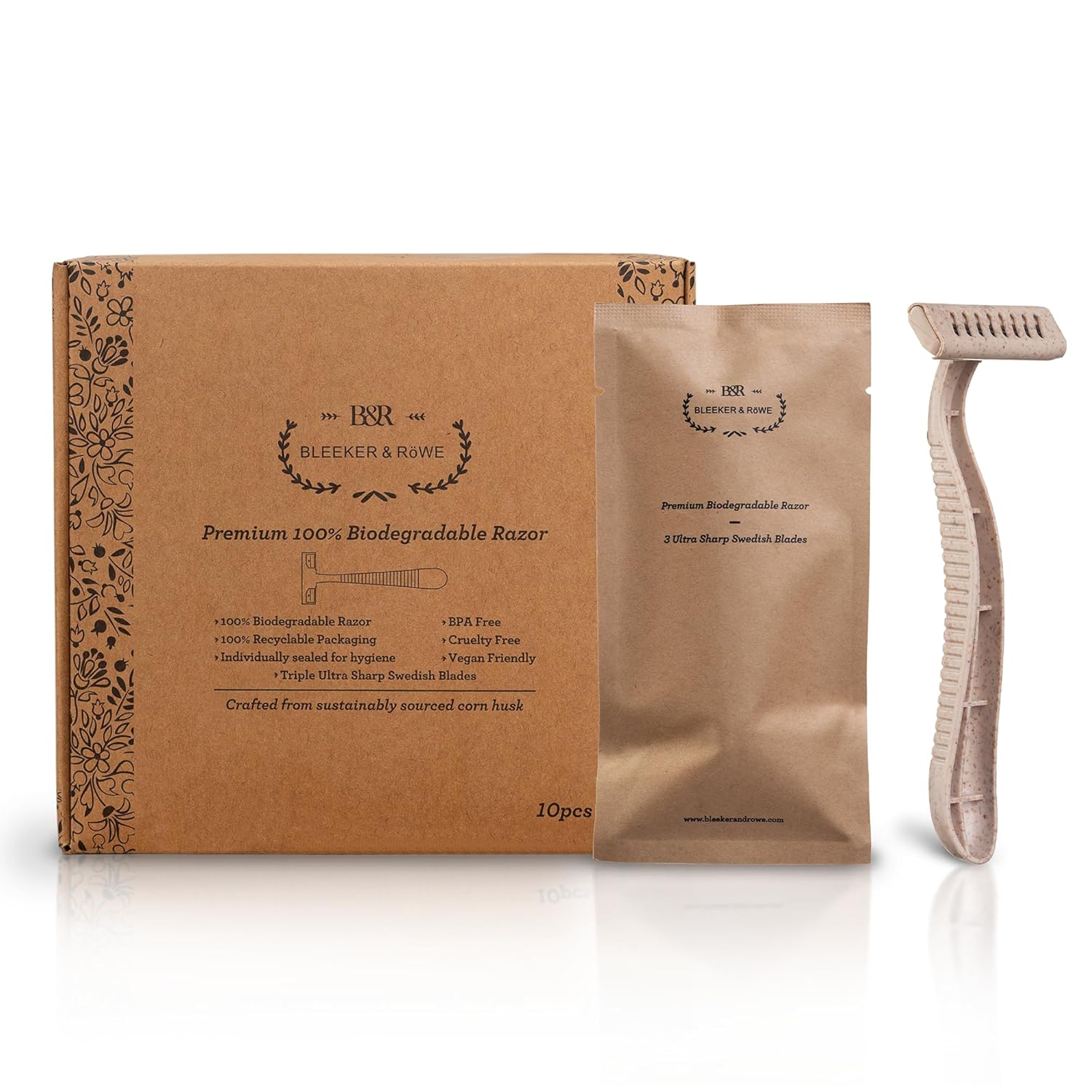 Product Review for Bleeker and Rowe Eco Friendly Biodegradable Disposable Razors - Plant Based - Triple Swedish Steel Blades - Individually Wrapped (10), with the price of : $15.99,Based on the following description : Eco-friendly & biodegradable: Crafted from plant-based materials for a sustainable shaving experience.,Ultra-sharp Swedish blades: Enjoy a smooth shave with three precision-engineered blades.,Convenient individual wrapping: Hygienic storage with 100% recyclable packaging for on-the-go use.,Hassle-free disposal: Disposable razors for easy grooming without the need for blade replacements.,Sustainable packaging: Box made from 100% recycled material, ensuring minimal environmental impact., and and average Review : 4.2 out of 5, and the following summary of users reviews: