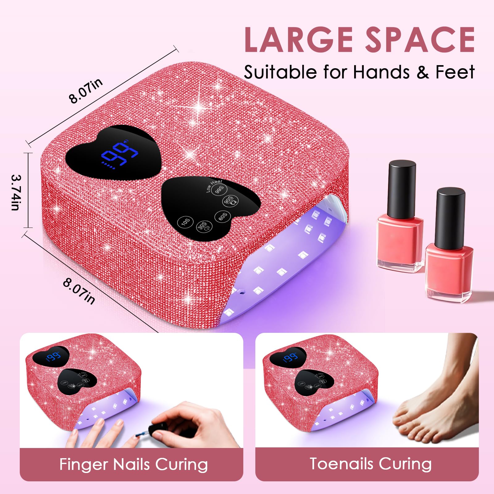 Lámpara LED UV de uñas inalámbrica, 80 W, recargable, para uñas de gel con 5 temporizadores y base de espejo, secador de luz de gel profesional, lámpara de curado de diamantes de imitación