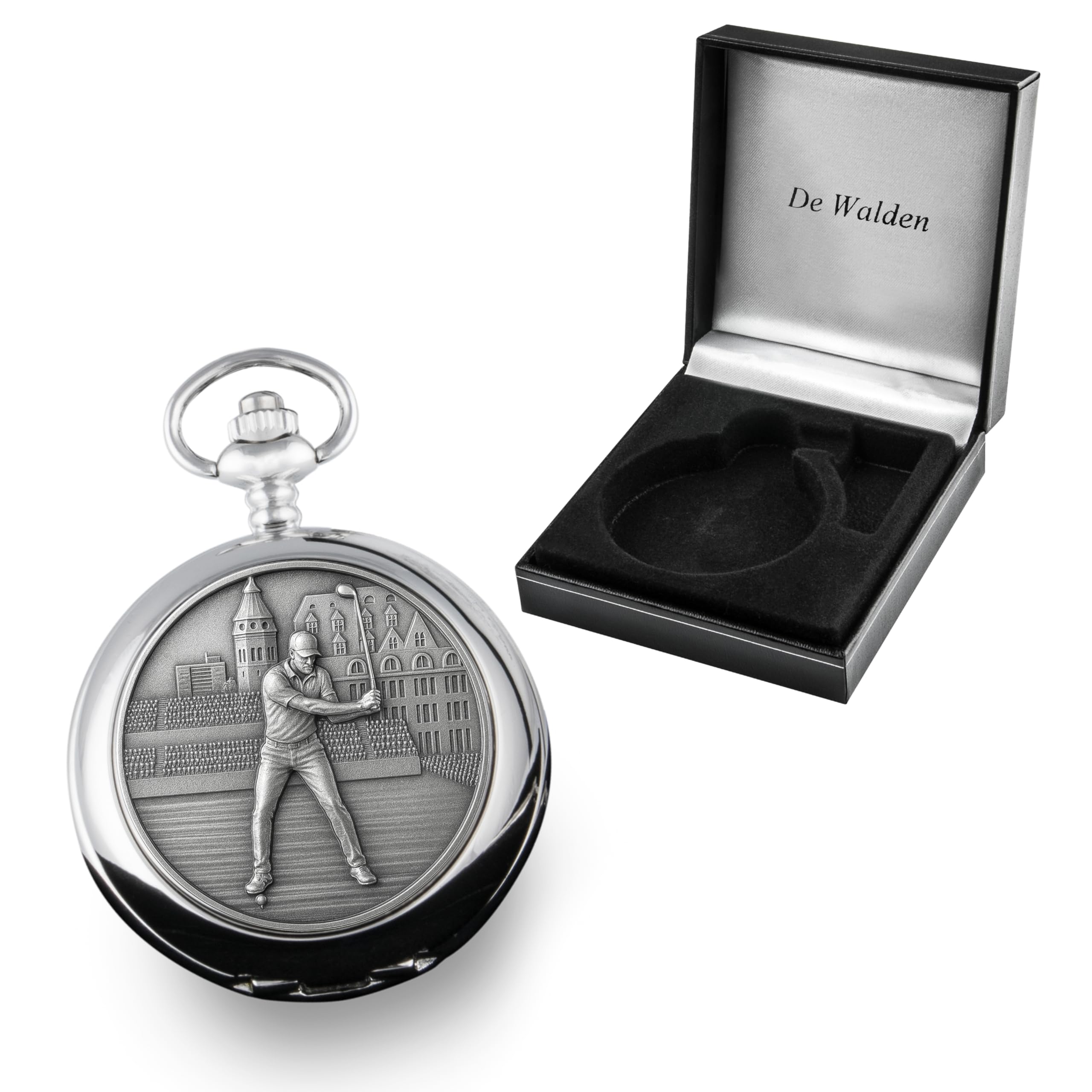 Golf-Geschenke für Herren, Zinn, Golf-Taschenuhr und Kette, Geburtstag, Ruhestand, Abschluss, Jahrestag, Weihnachten, jeden Anlass, Geschenk für einen Golfer, silber, Klassisch