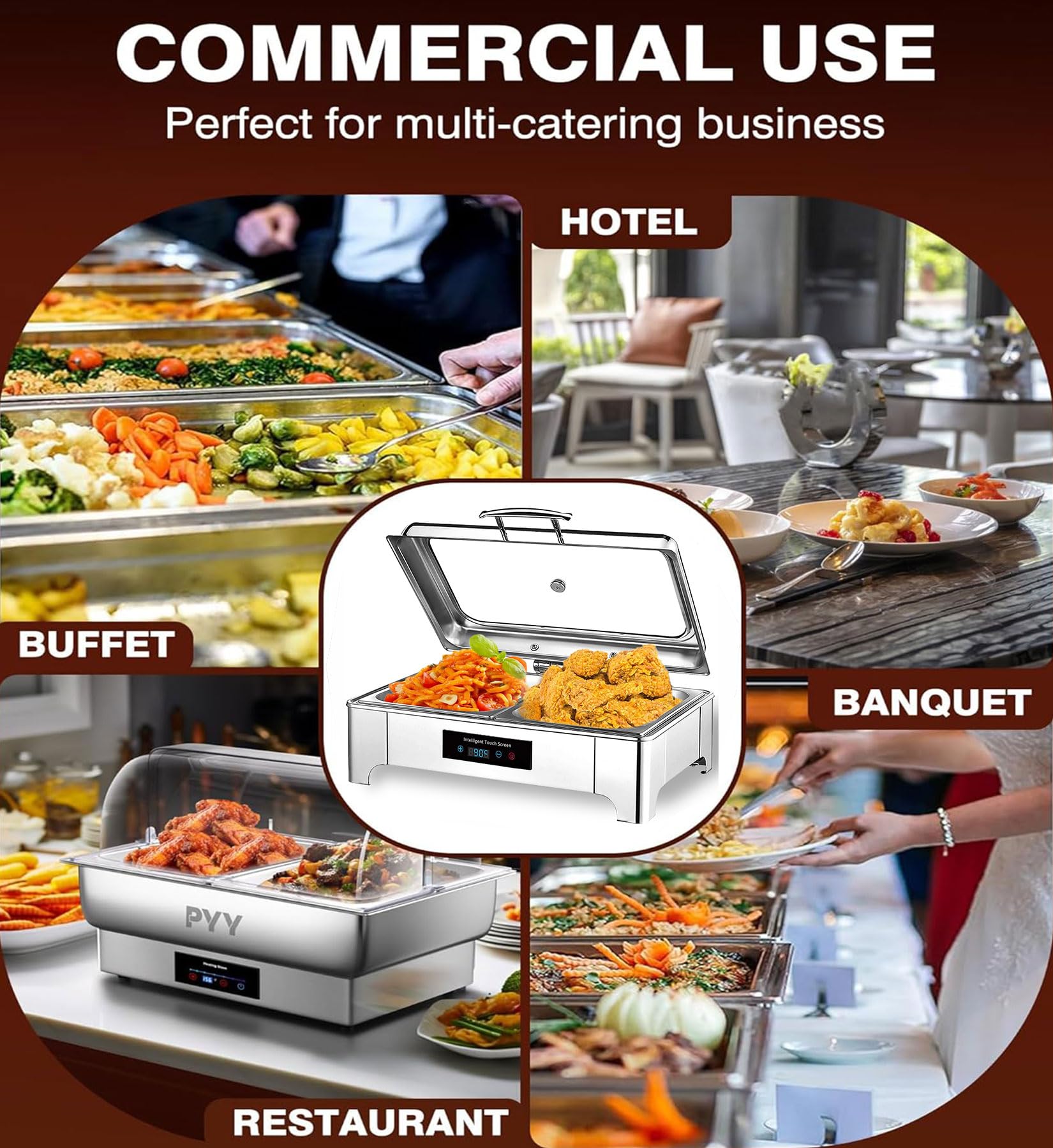 Chafing Dish Elettrico, 9L Scaldavivande Elettrico per Buffet con Coperchio in Vetro, Commerciale Contenitore Scalda Cibo Temperatura Regolabile 35-90°C per Buffet, Feste e Banchetti (GN1/3)