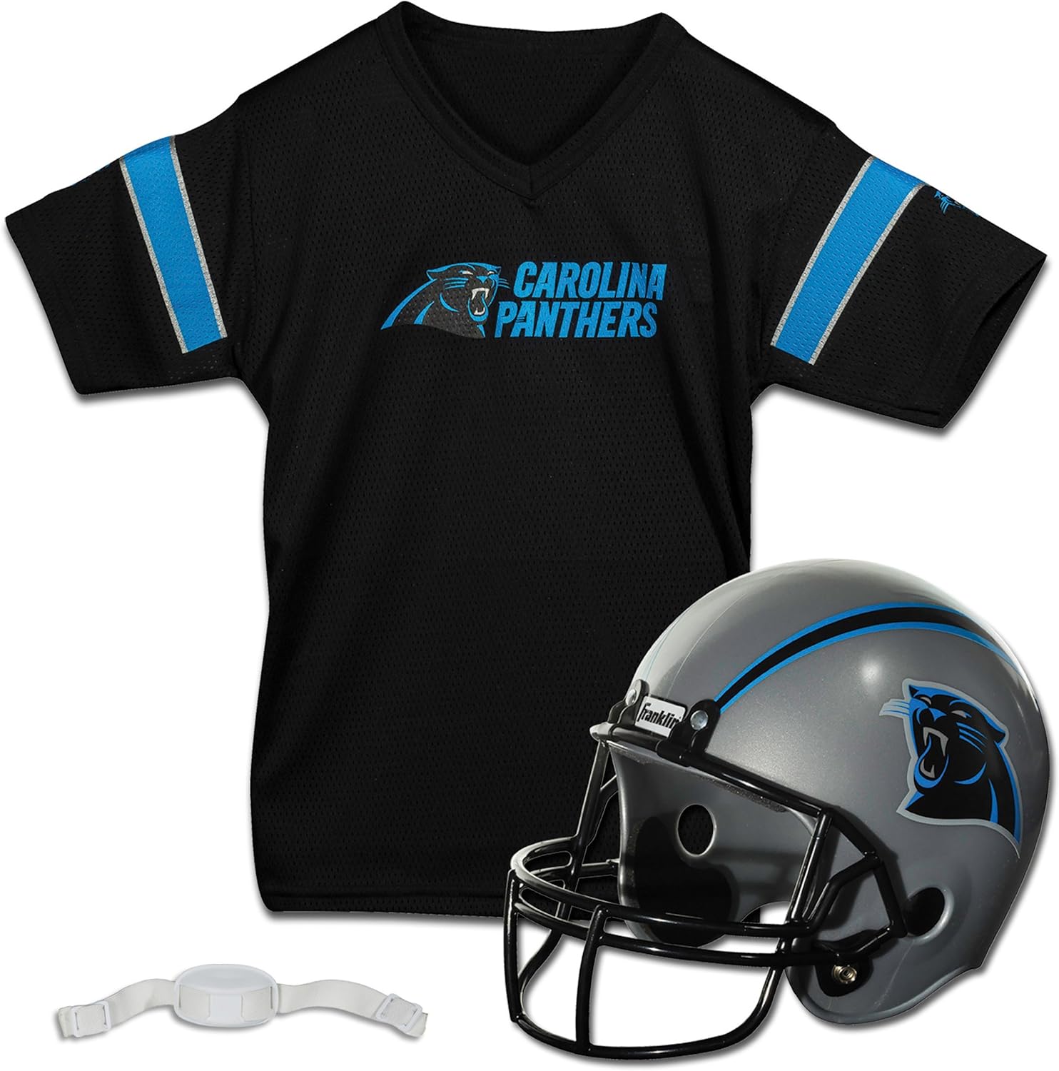 Franklin Sports NFL Kids Helmet + Jersey Sets - Youth NFL Team Uniform Sets - Costume Set - Helmet, Jersey + Chinstrap-Medium Carolina Panthers