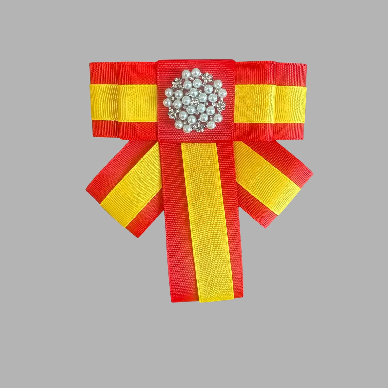 Ribbon Bow Tie Pearl Brooch Bow Pin, Red and Gold Grosgrain Ribbon with Crystal Accent, Decorative Fashion Accessory, Sorority Paraphernalia Brooch Pin for Women Greek, Phi Delta Kappa Inspired Paraphernalia Brooch Pin for Women, Inspired for Conferences, Luncheons, Events - National Sorority of Phi Delta Kappa (NSPDK) lapel pin - Image 4