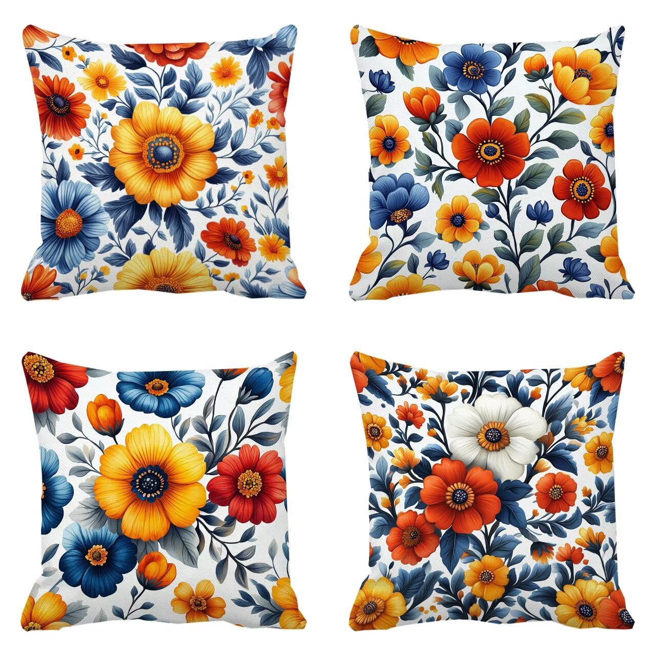 Coussin carre d'exterieur lot de 4 housses decoratives fleuries pour canape m-75