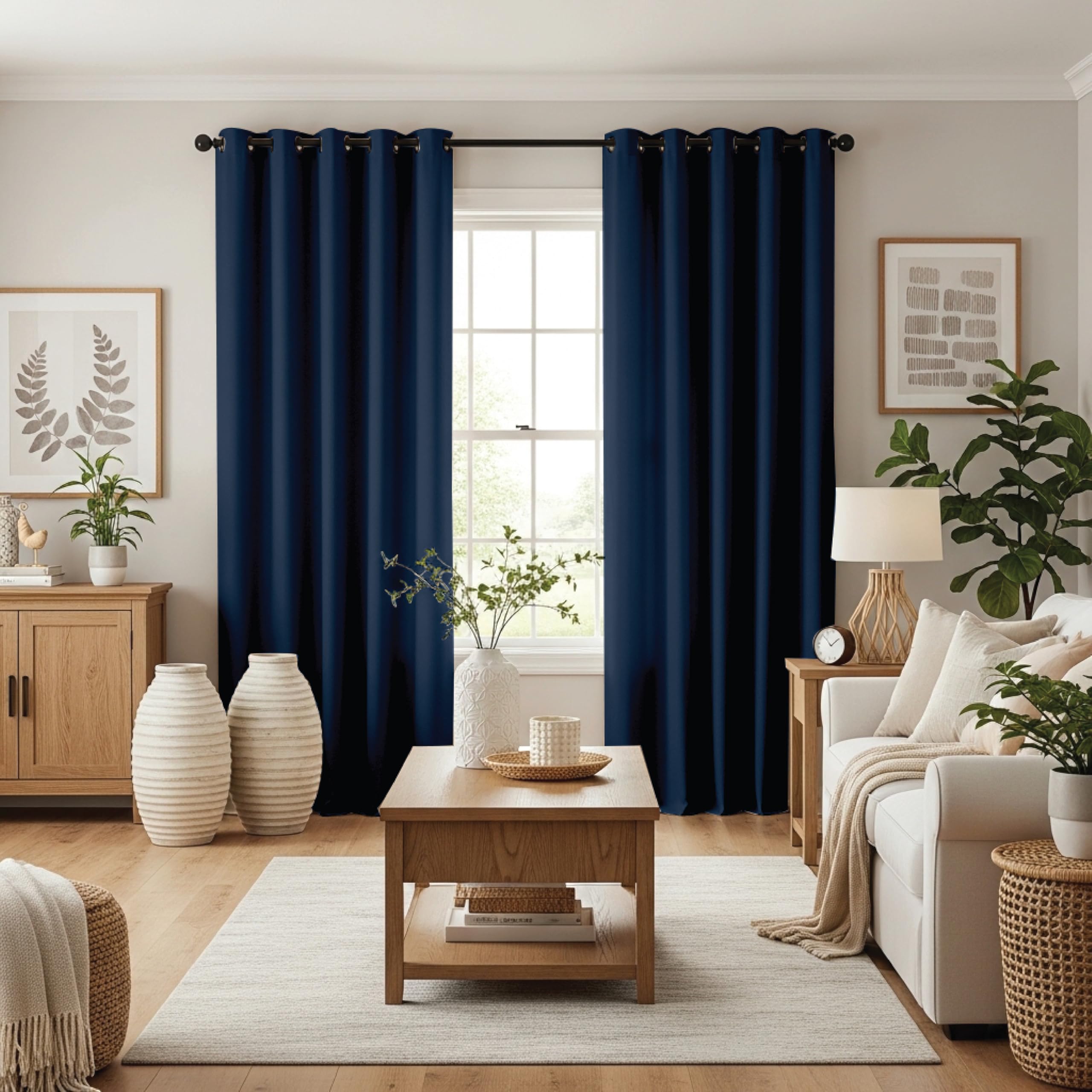 Ev Dekor® EVCRTN01 Thermal Blackout Curtains for Bedroom, Offices, Hotels Windows 90"(228cm) Wide X 108"(274cm) Long, Navy - 2 Panels with Tie Backs