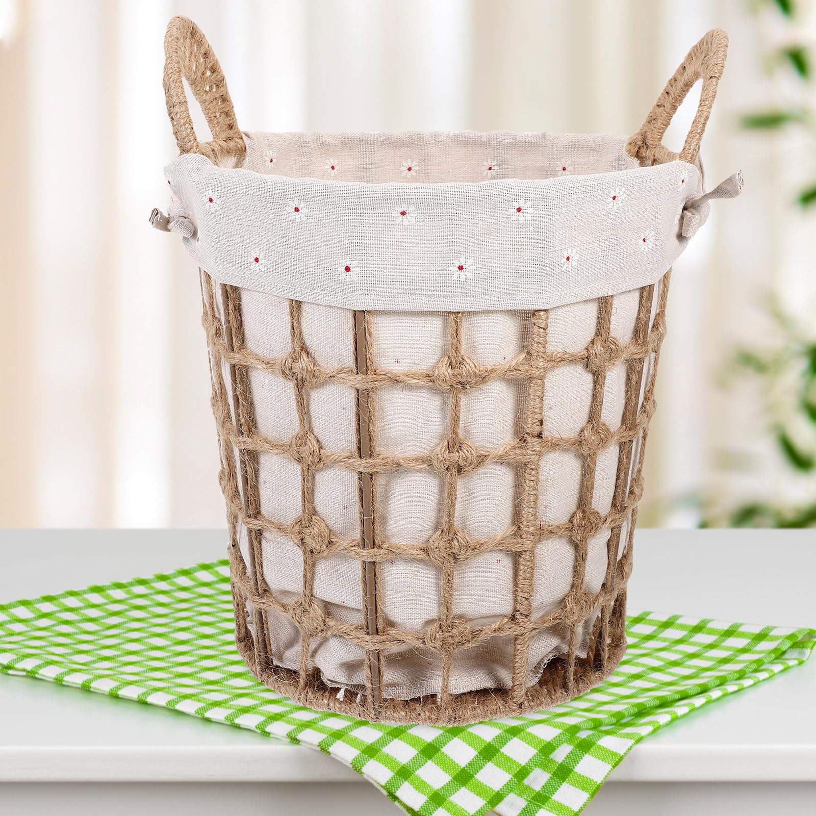 Toddmomy Cesta de Almacenamiento Tejida con Forro de Lino y Asas de Cuerda de Cáñamo, Organizador Pequeño Adecuado para Baño o Dormitorio, Resistente y Funcional
