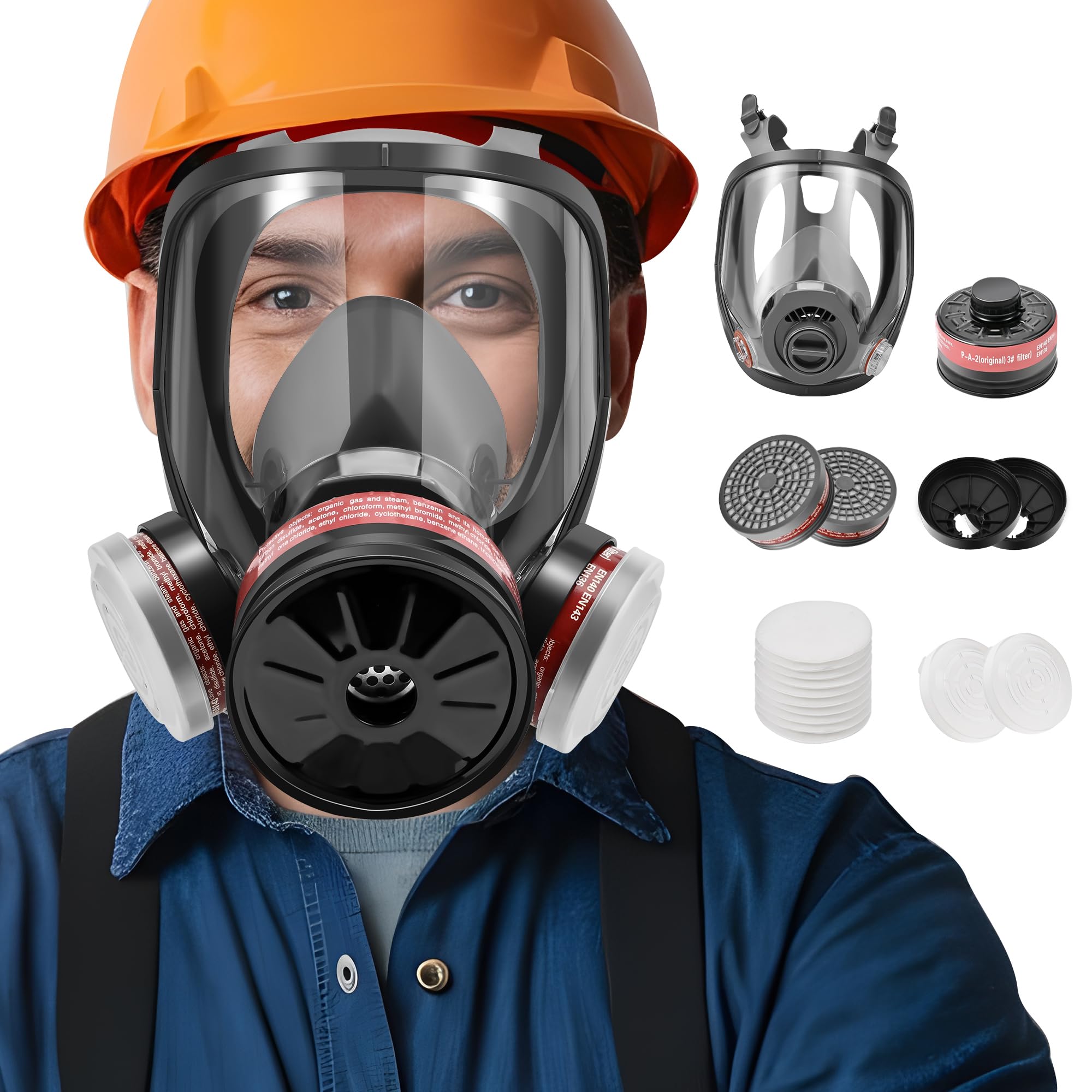 SLJHL Full Face Respirator Gas Mask - Survival Nuclear and Chemical with 40 mm Activated Carbon Filter, for Painting Welding Chemical and Organic Vapor 6800