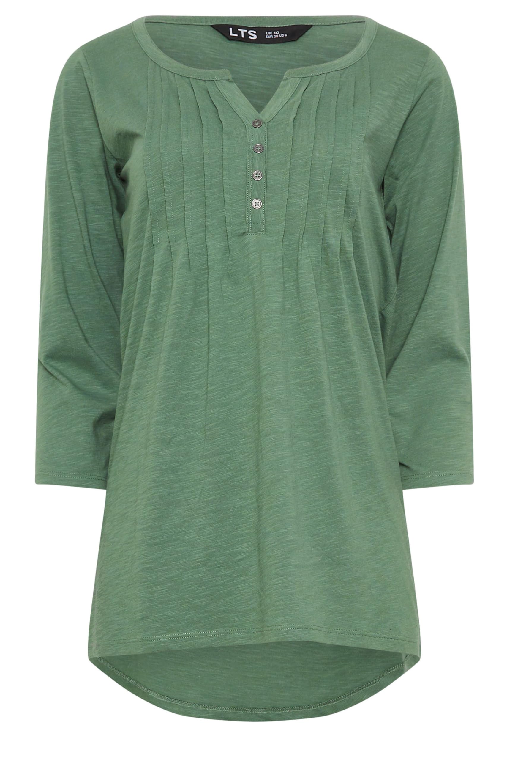 Long Tall Sally - LTS Tall Khaki Green Henley Top - Womens