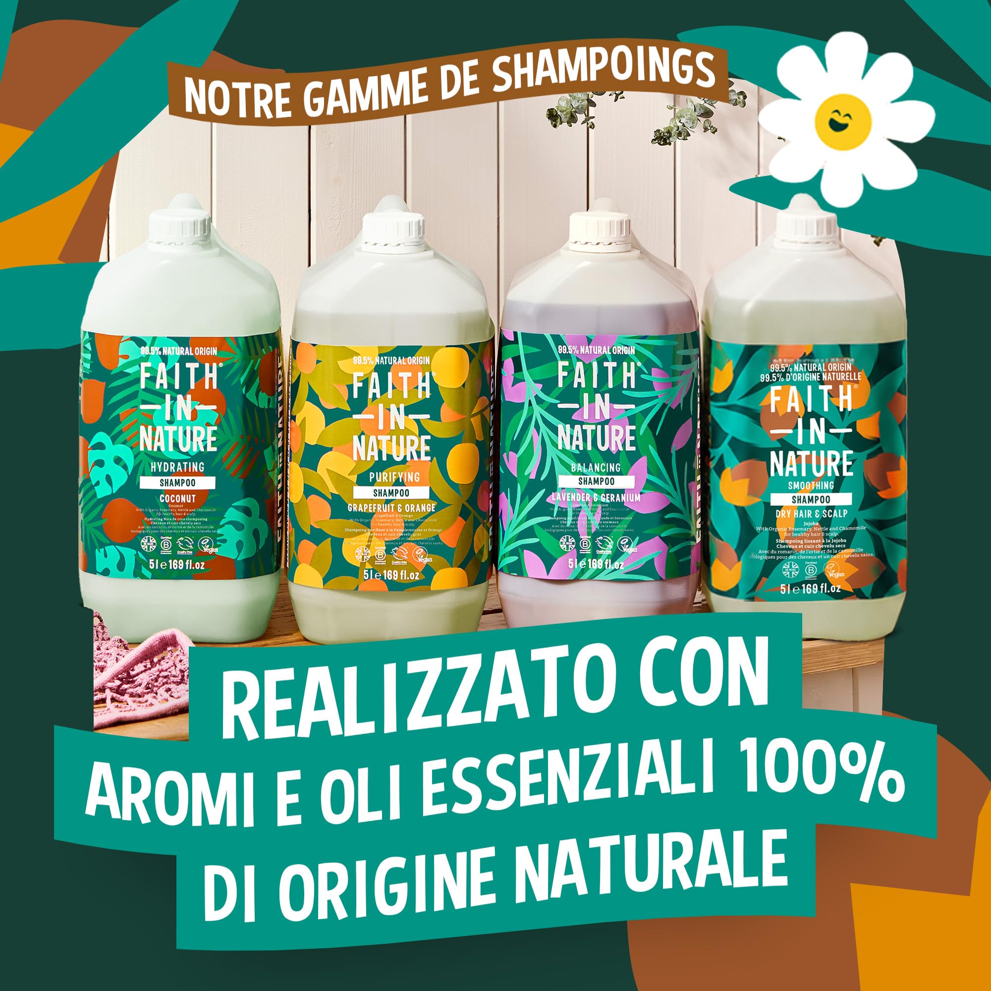 Faith In Nature Balsamo Naturale Jojoba, Lisciatore per Capelli e Cuoio Capelluto Secchi, Vegano e Cruelty Free, Senza SLS, Siliconi o Parabeni, Confezione Ricarica 5L